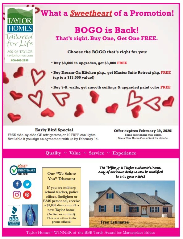 February 2020 Specials Custom Taylor Homes 2020