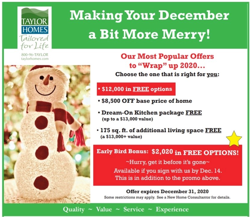 December 2020 Specials Taylor Homes Taylor Homes