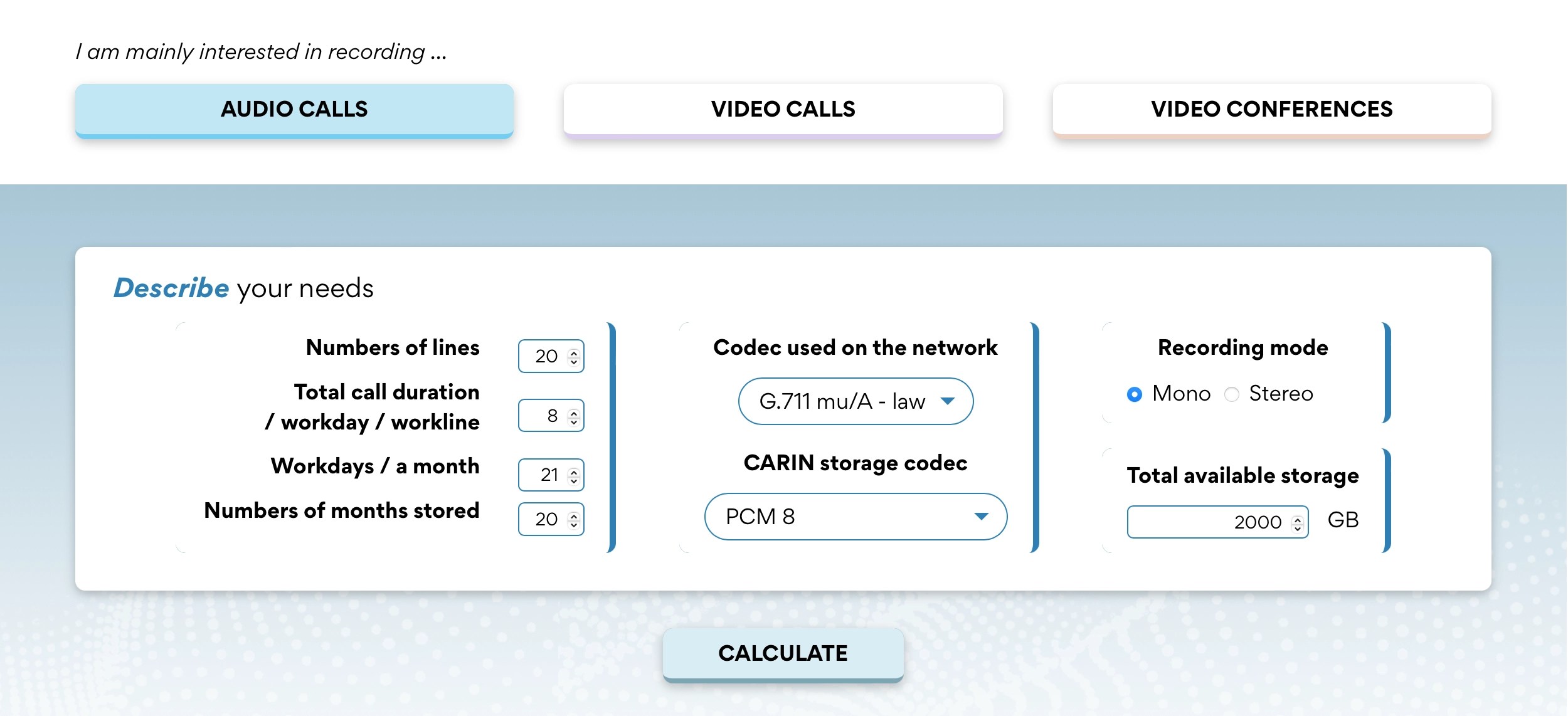 CARIN Storage Space Calculator TC&C