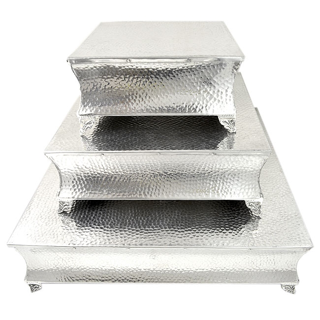 Food Riser SET for Confections, Cakes; SQUARE Hammered