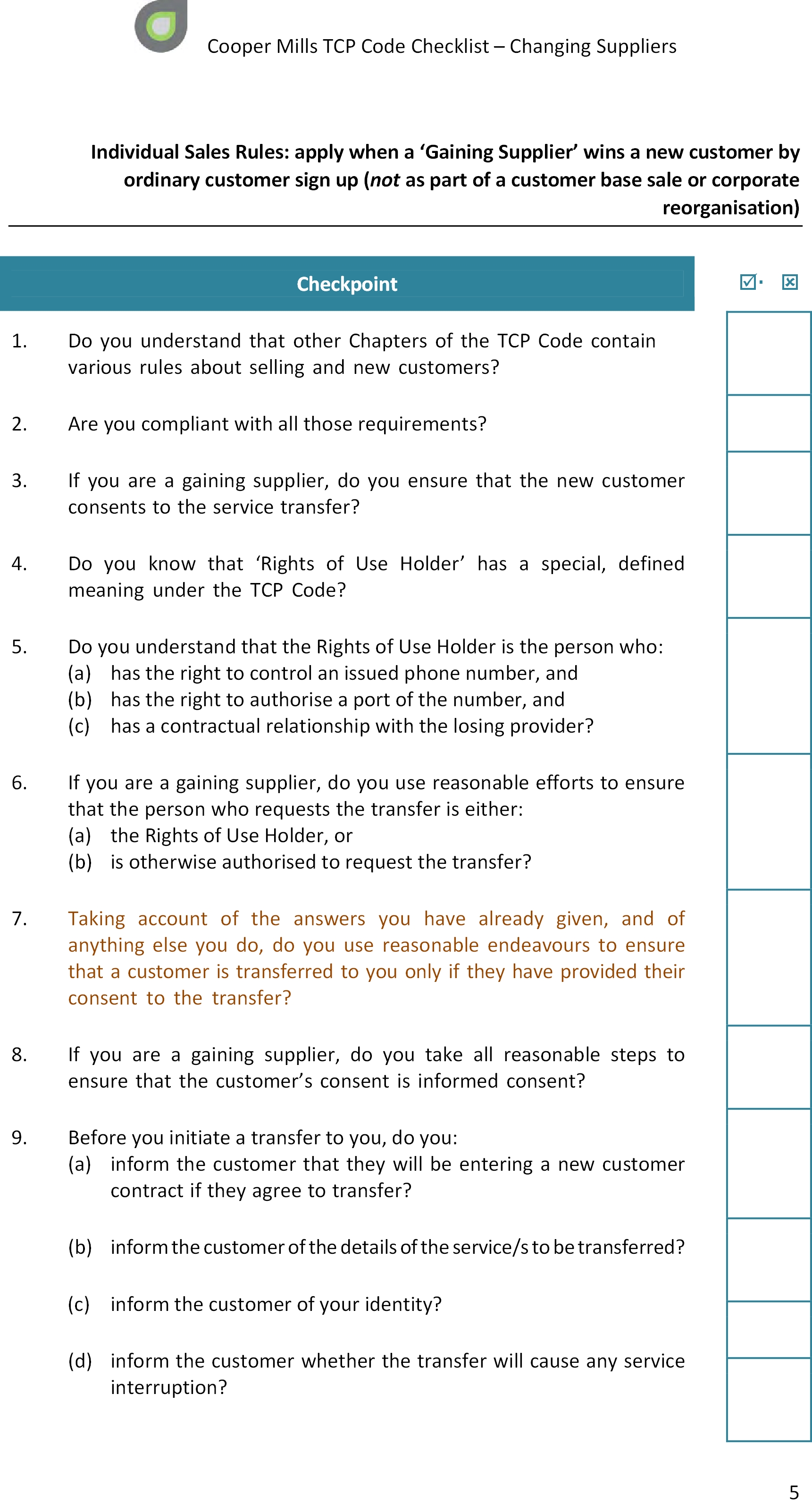 Transfers Checklist Page Sample Australia's