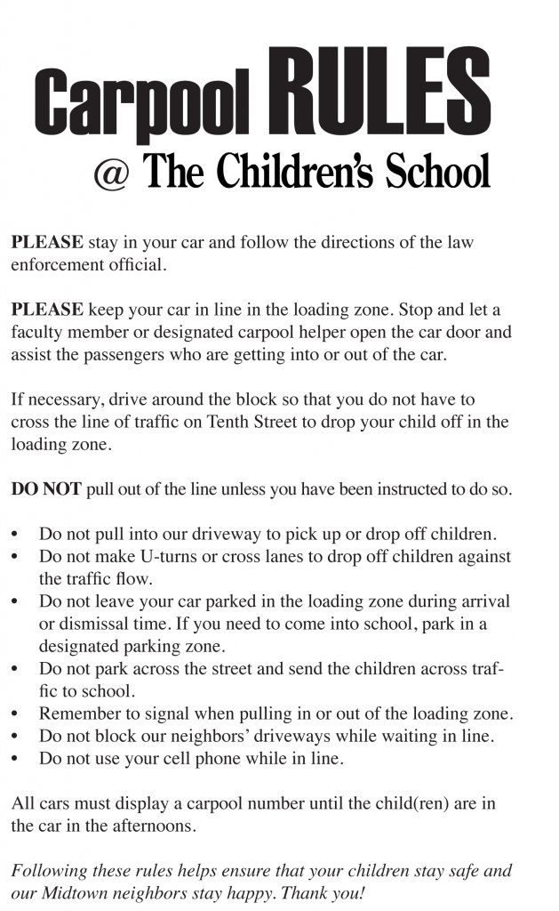 Carpool Rules & Reminders The Children's School The Children's School