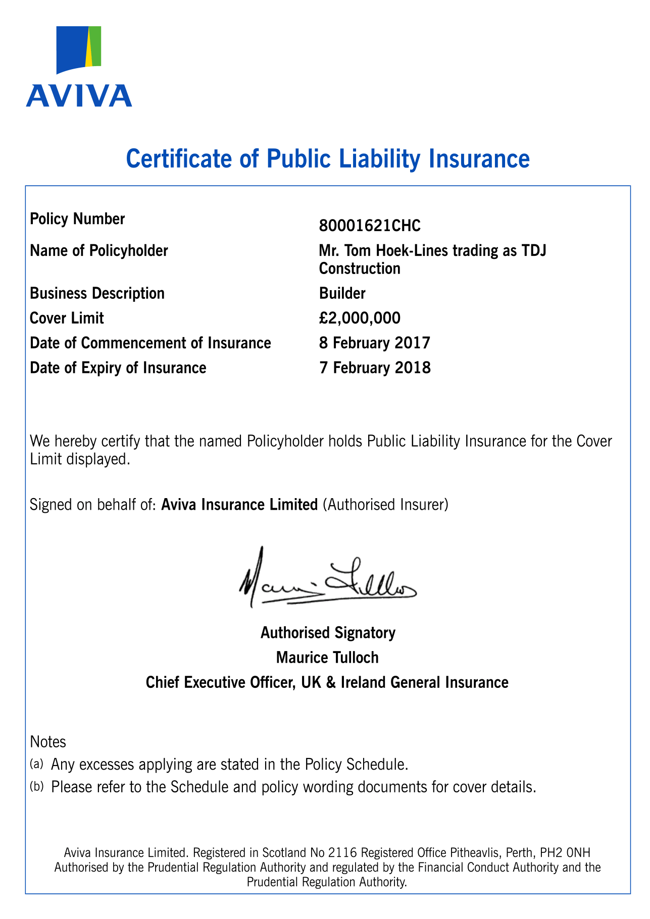 Licences TDJ Construction