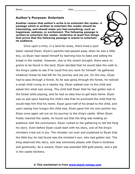 Authors Purpose to Entertain Worksheet Template Tips And Reviews