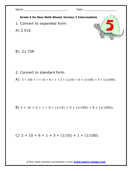 Do Now Math Grade 5 Intermediate Version 2