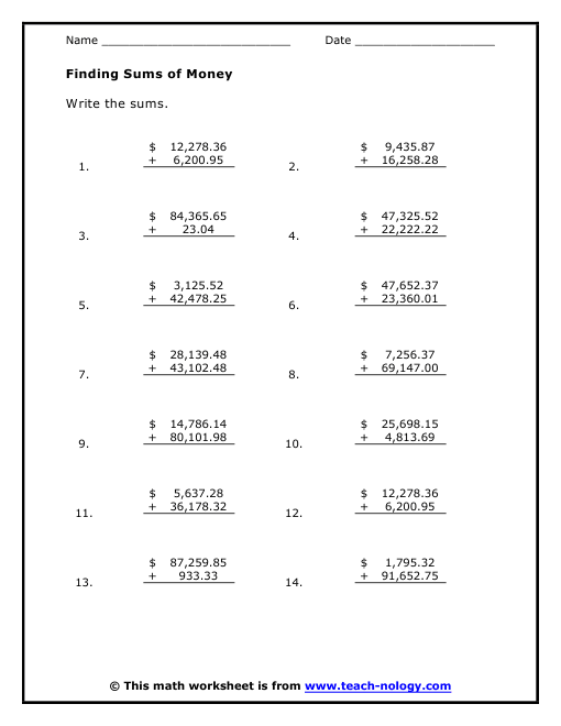 Finding Sums of Money