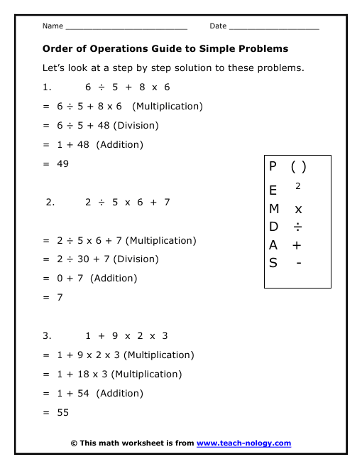 Order of Operations Guide to Simple Problems