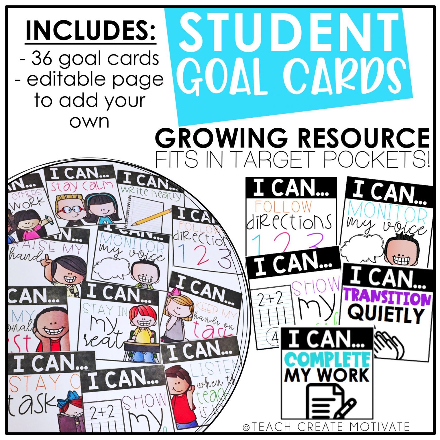 Student Goal Setting Cards I Can Statements Editable Teach Create