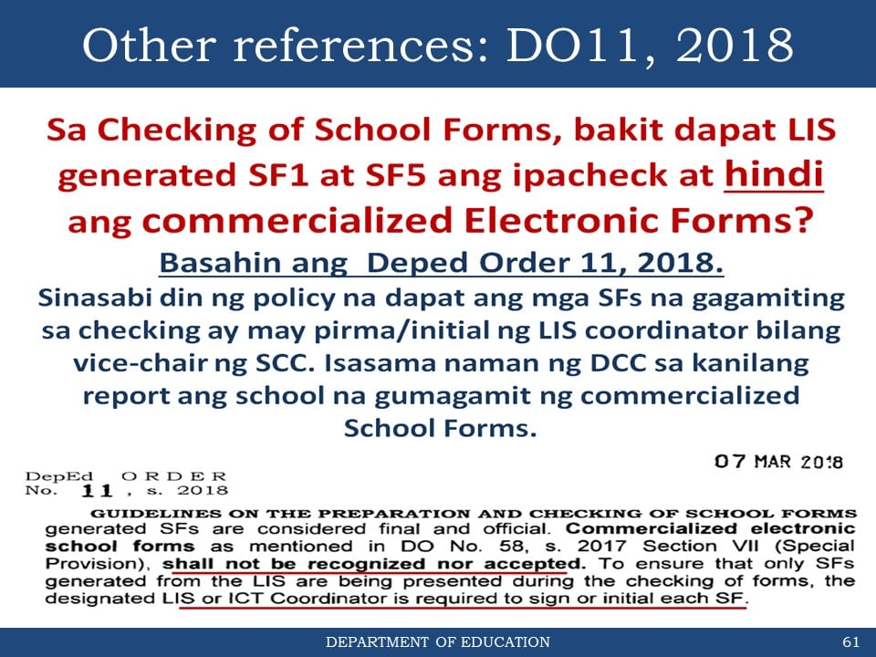 General Reminders on the Checking of School Forms for School Year 2019