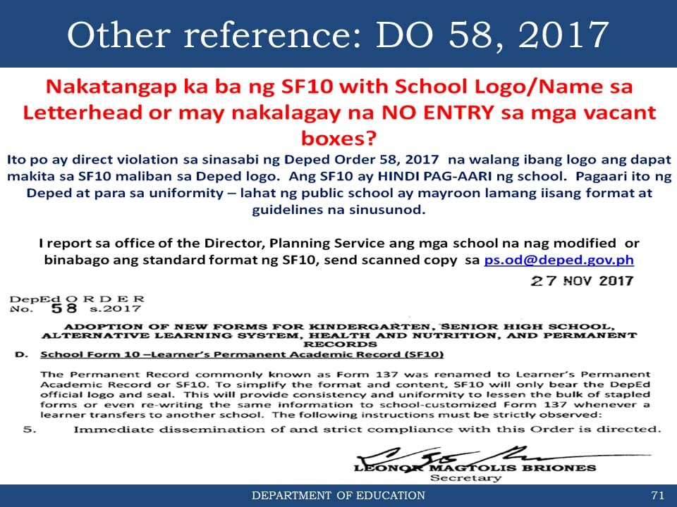 General Reminders on the Checking of School Forms for School Year 2019