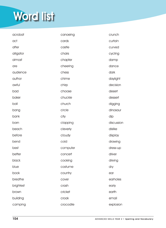 Excel Advanced Skills Spelling and Vocabulary Workbook Year 2