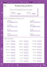 Estimating Products - Math Practice Worksheet (Grade 5) - Teachervision