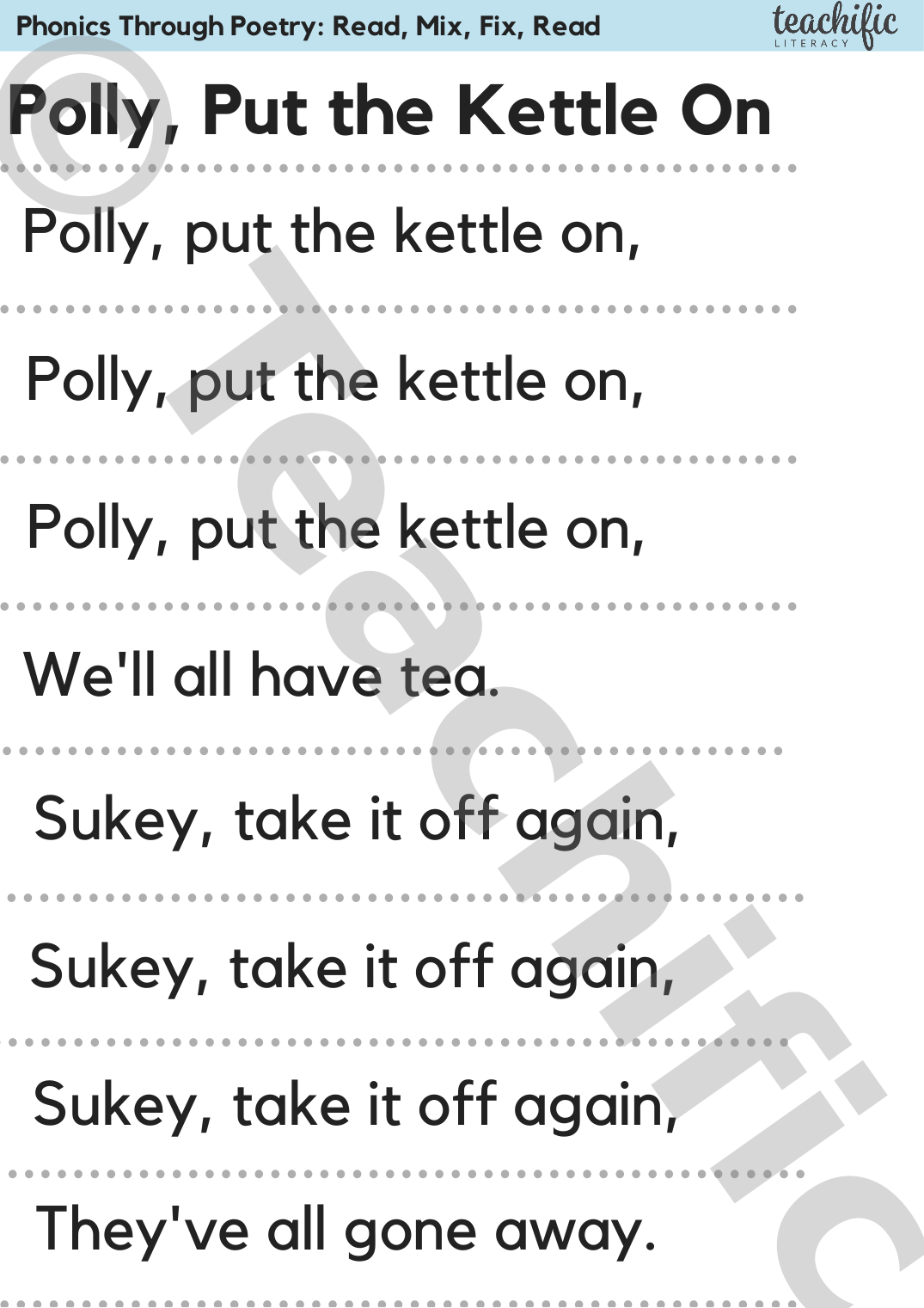 Phonics Through Poetry Polly, Put the Kettle On Teachific