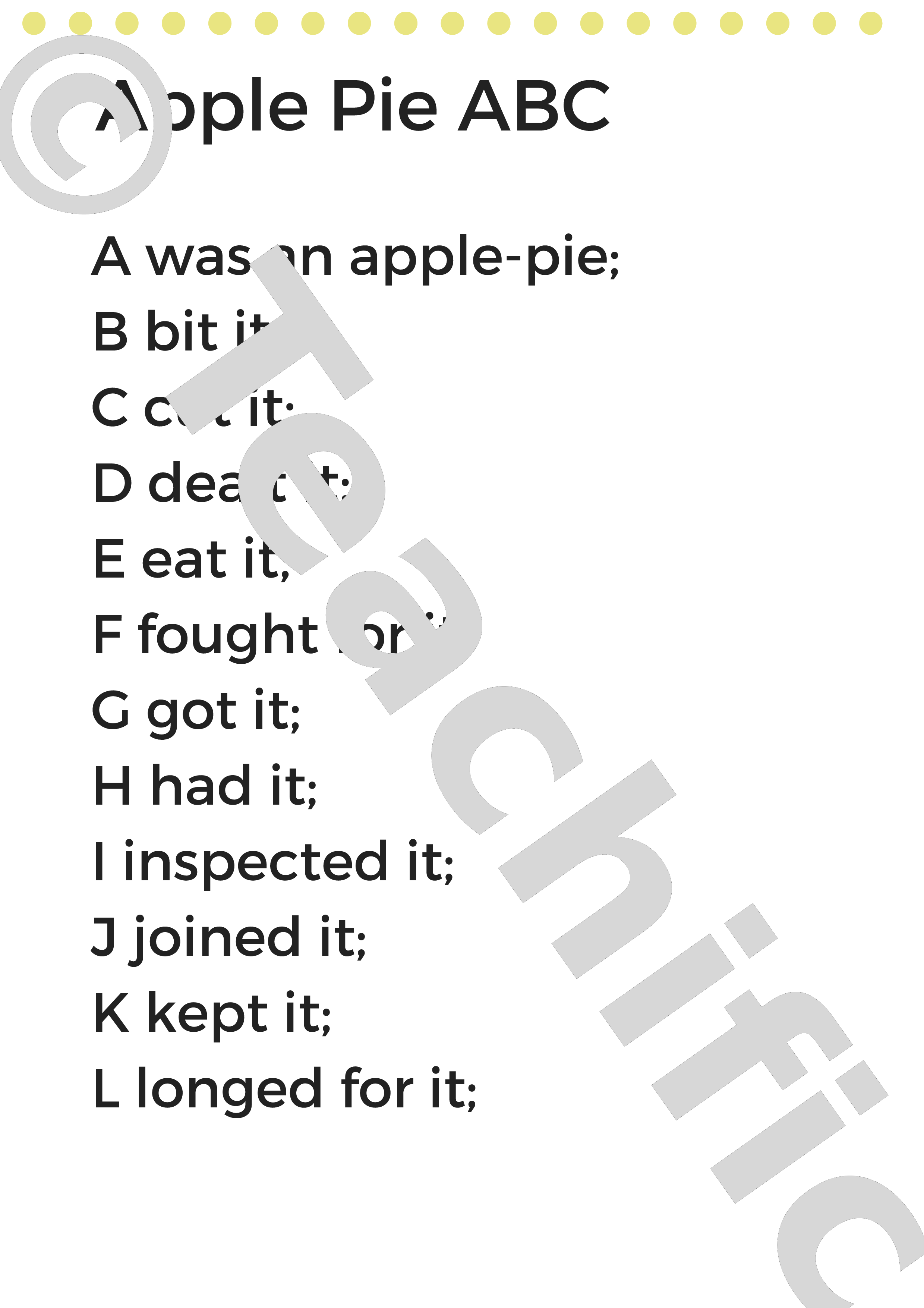 Poems A was an Apple Pie, K3 Teachific