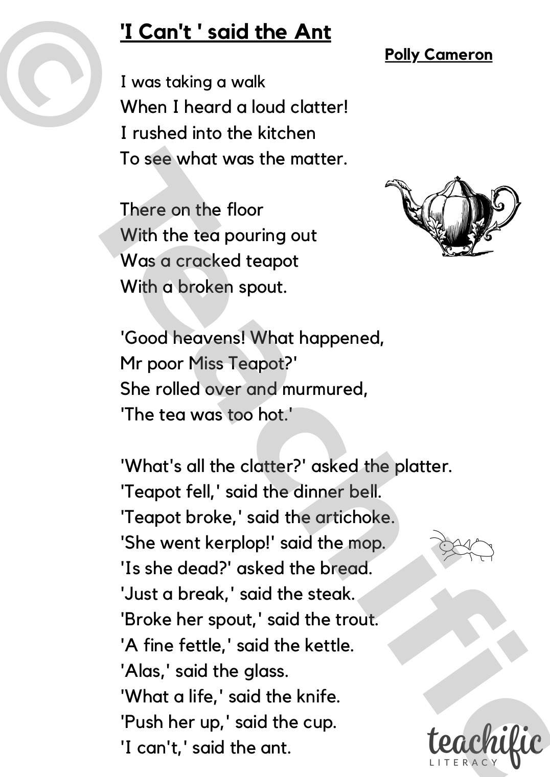 Poem I Can't Said the Ant Teachific