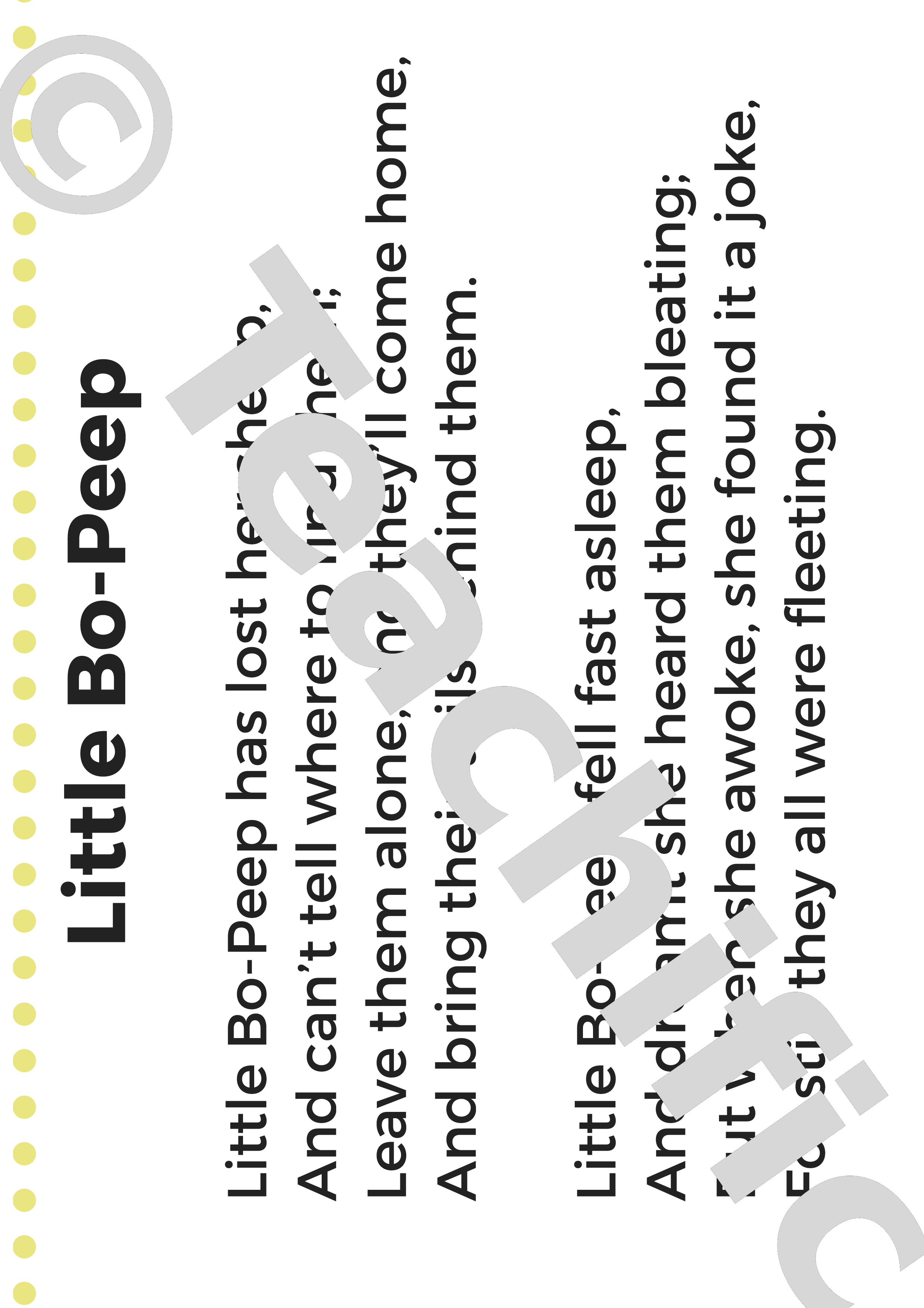 Poems Little BoPeep, K2 Teachific