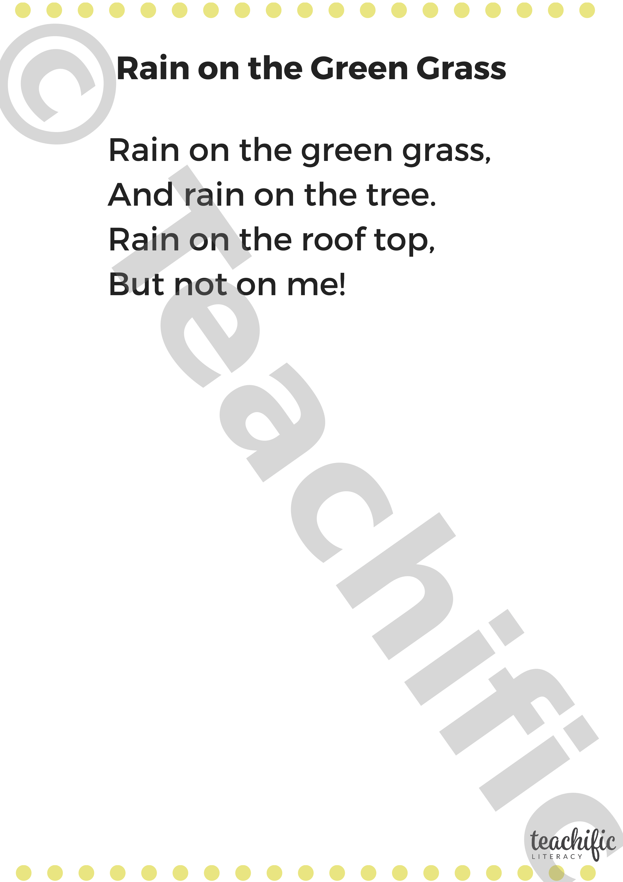 Poems Rain on the Green Grass, Yrs 1,2 Teachific
