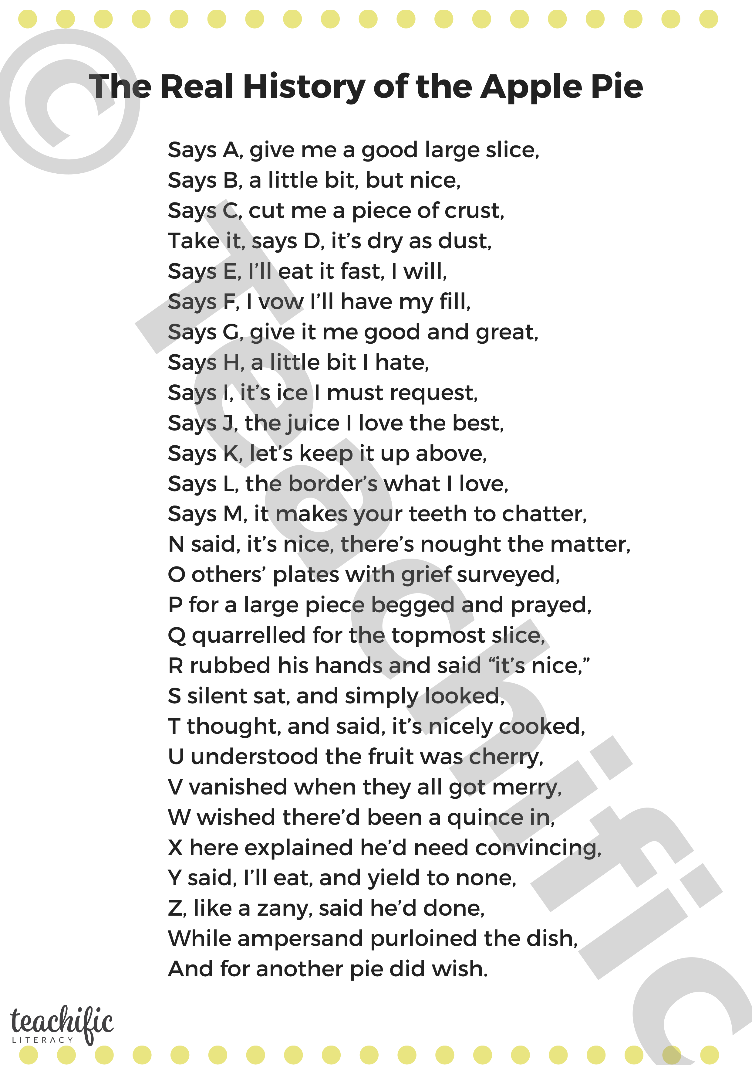 Poems The Real History of the Apple Pie, Yrs 24 Teachific