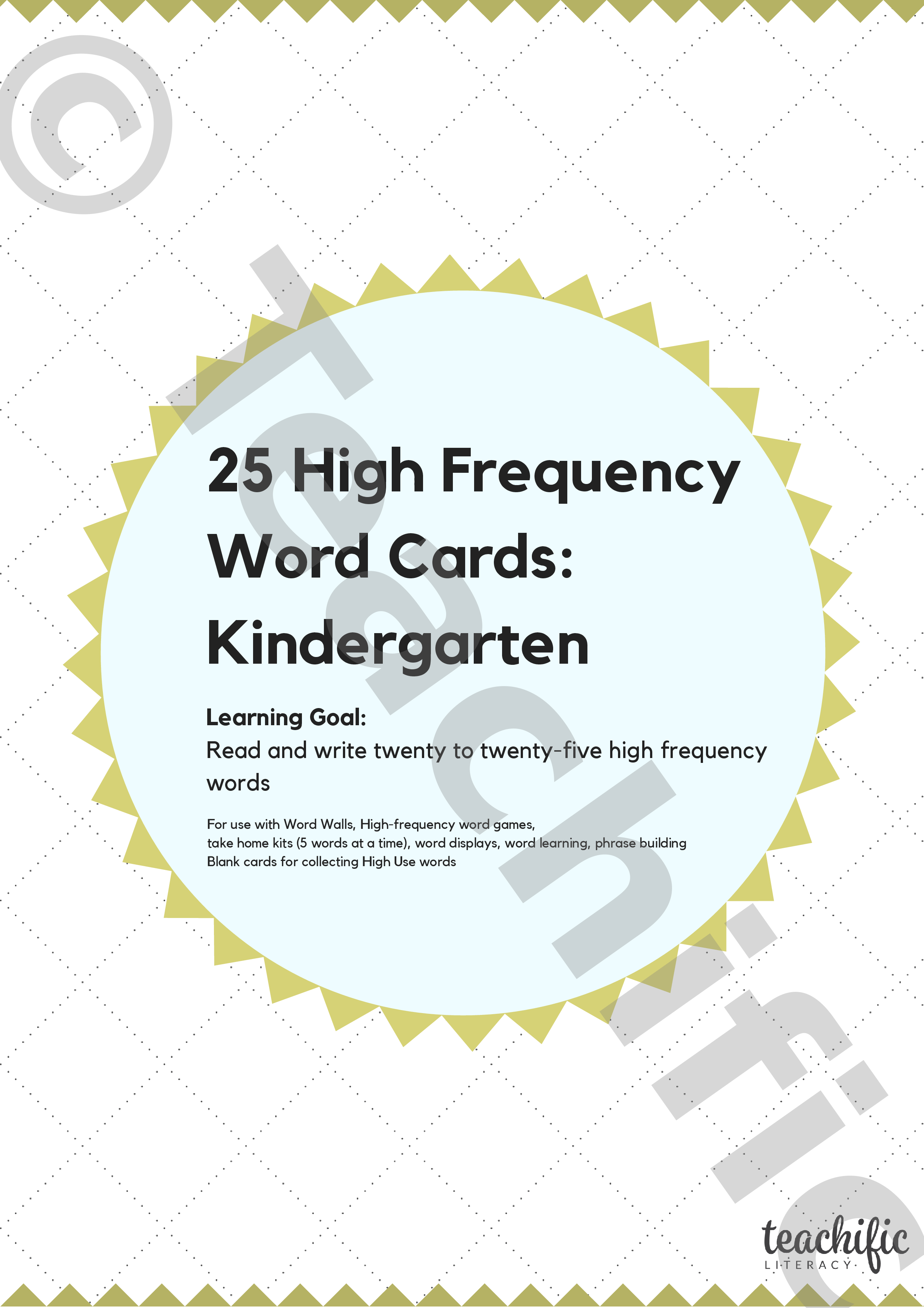 High Frequency Word Cards 25 Words Kindergarten Teachific