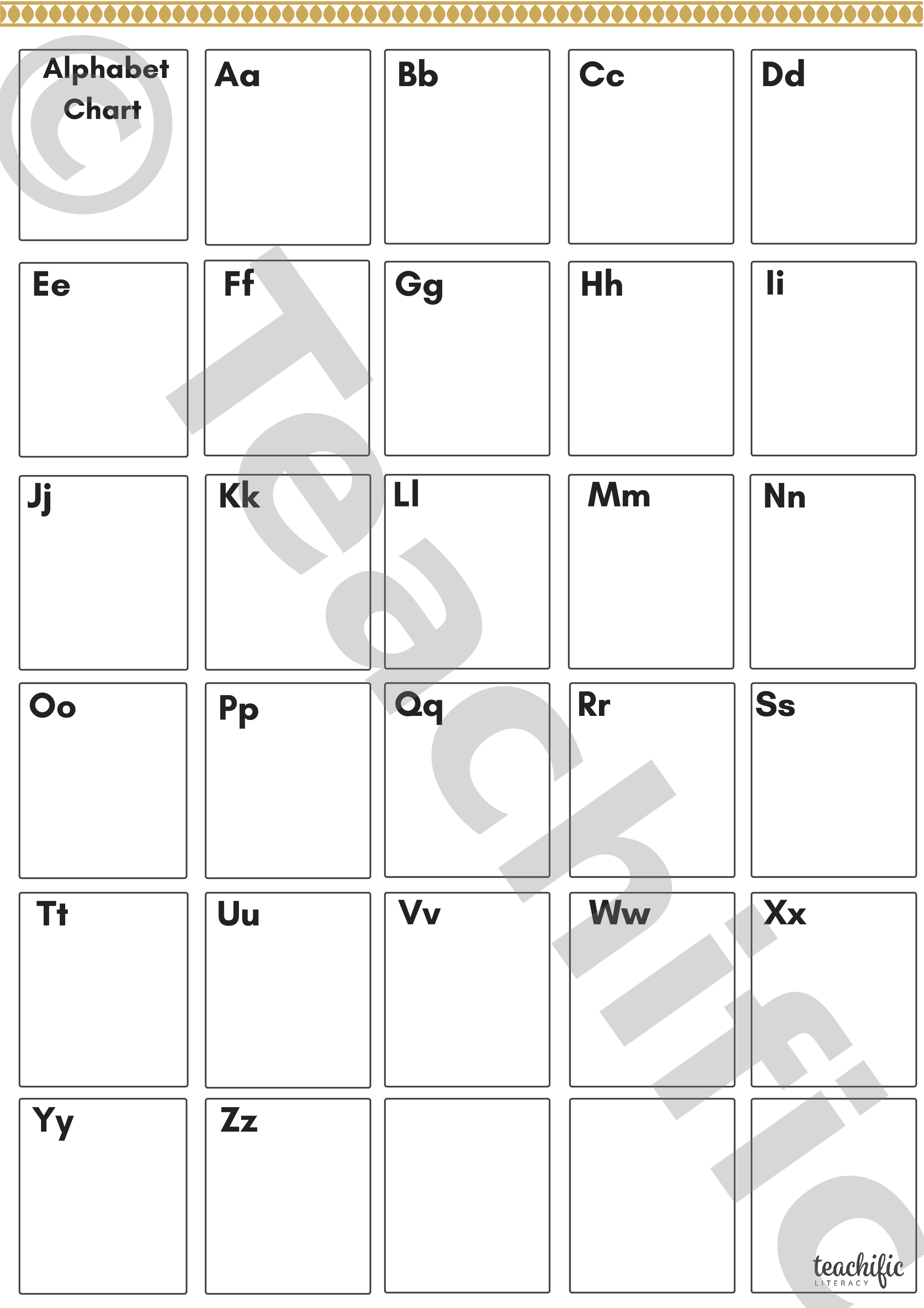 Alphabet Chart Set 4 Upper & Lowercase Draw & write your own Teachific