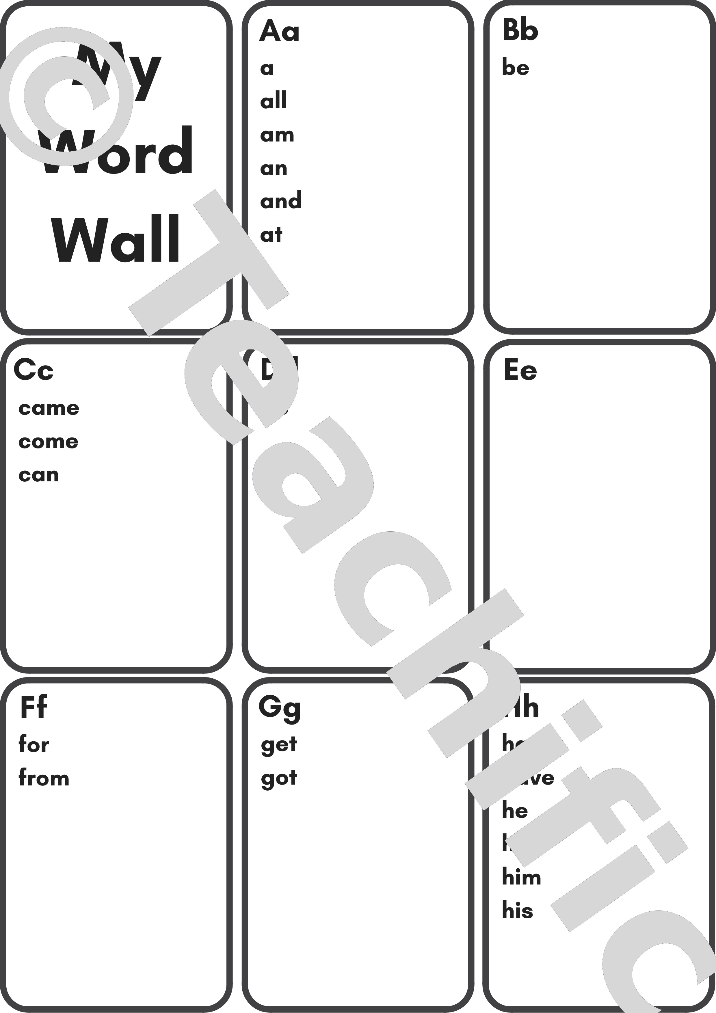 Personal Word Wall My Word Wall Year 1 First 50 High Frequency Words Teachific