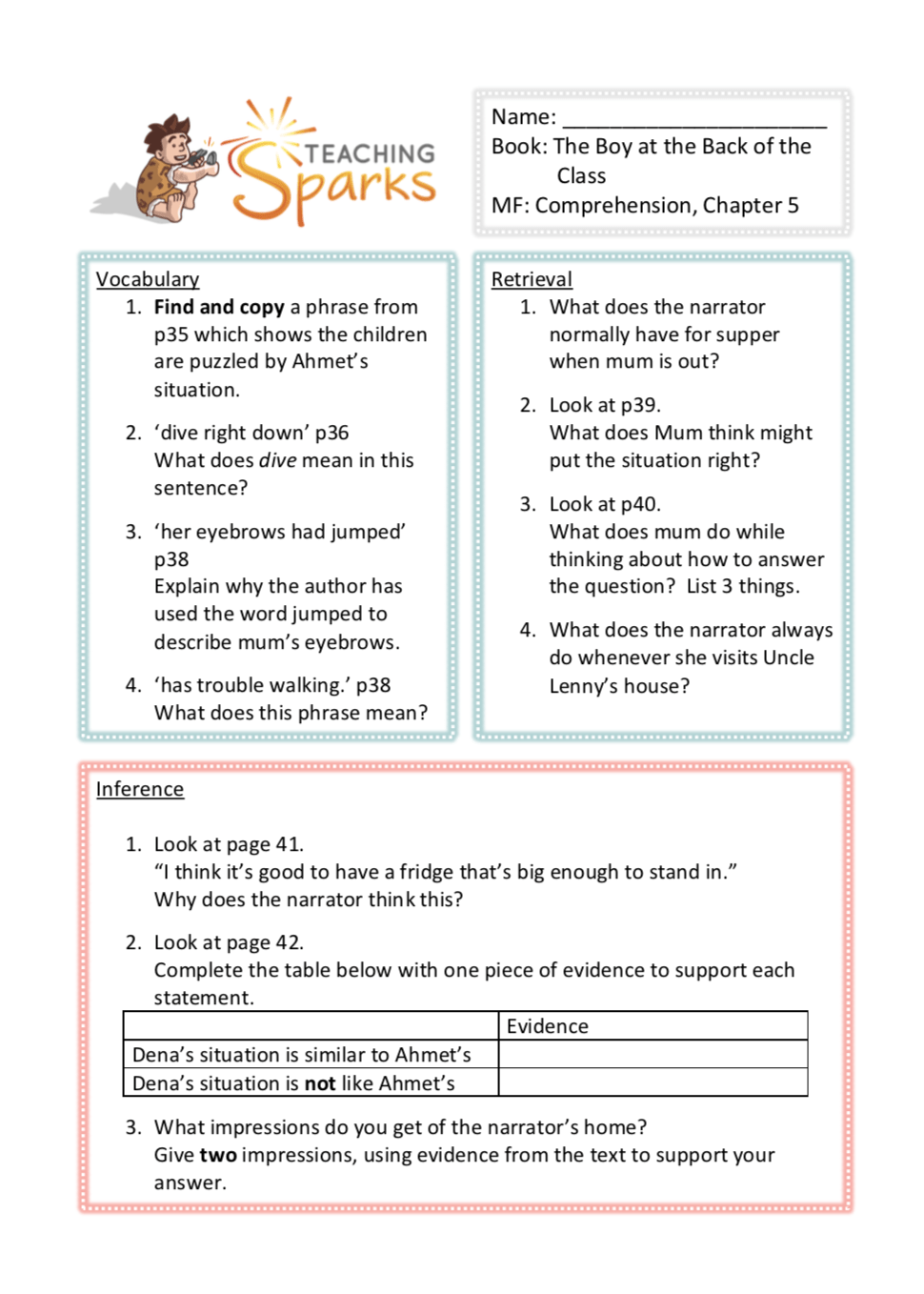 The Boy at the Back of the Class KS2 Class Reading Resources Year 5/6