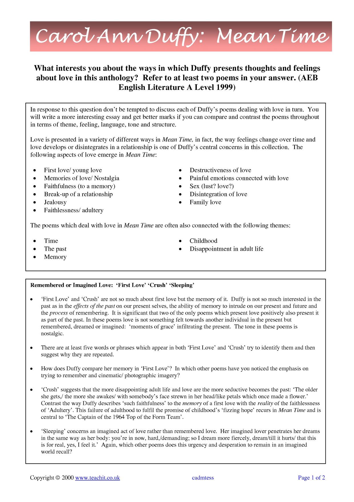 Duffy, Carol Ann Mean Time KS4 resources (all)