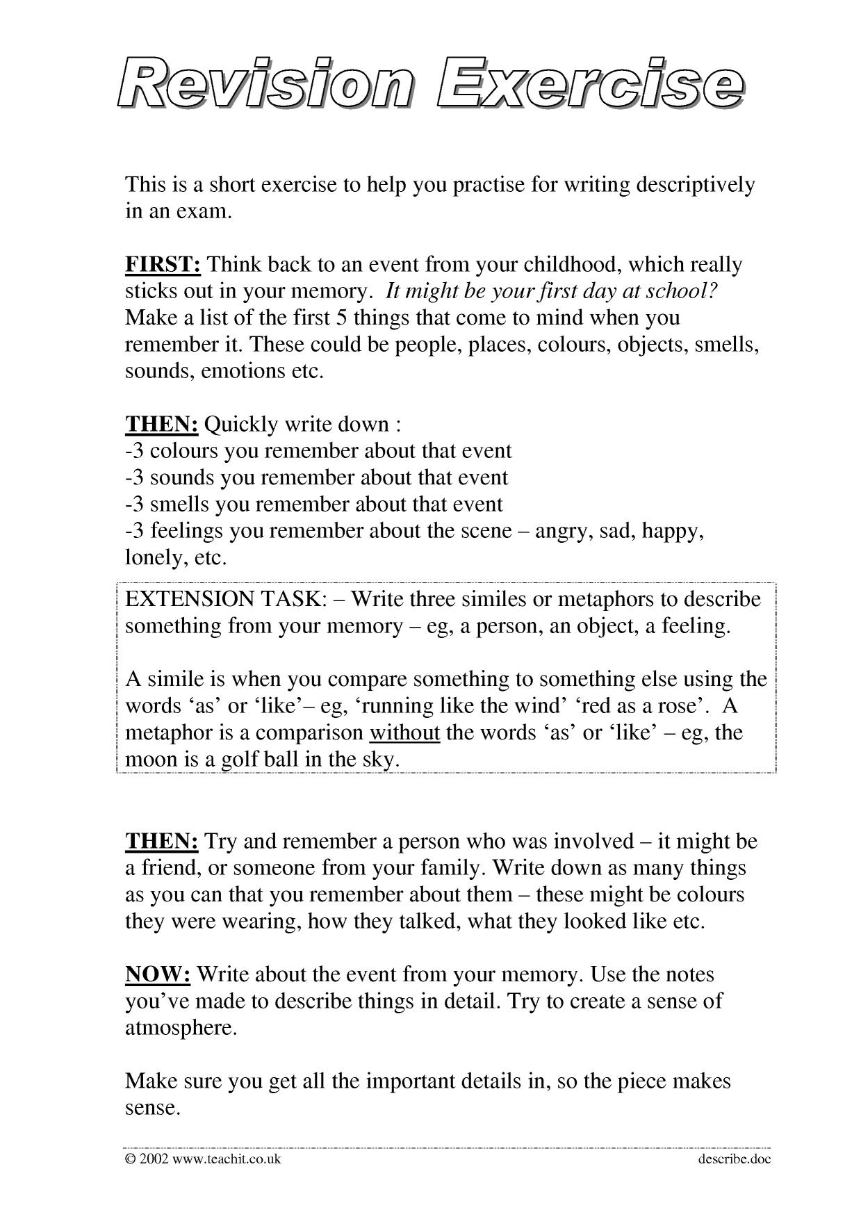 A short practice descriptive writing exercise