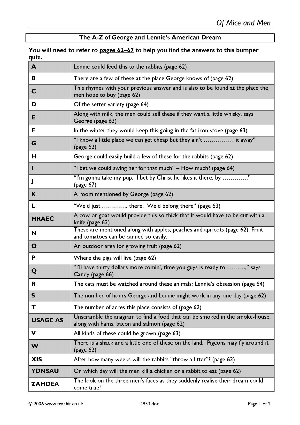 of mice and men timeline search results Teachit English