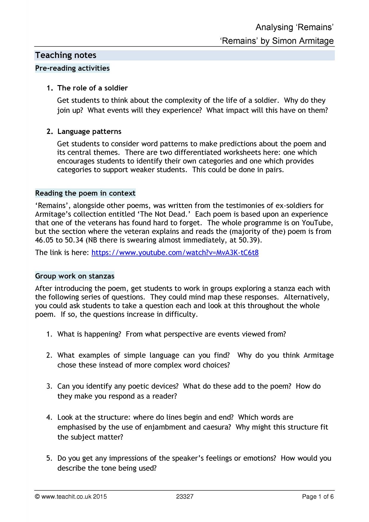 Armitage, Simon KS4 Poetry Key Stage 4 Resources