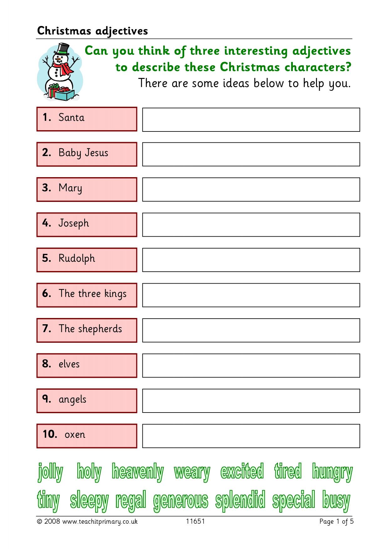 Christmas adjective activities | KS2 English | Teachit