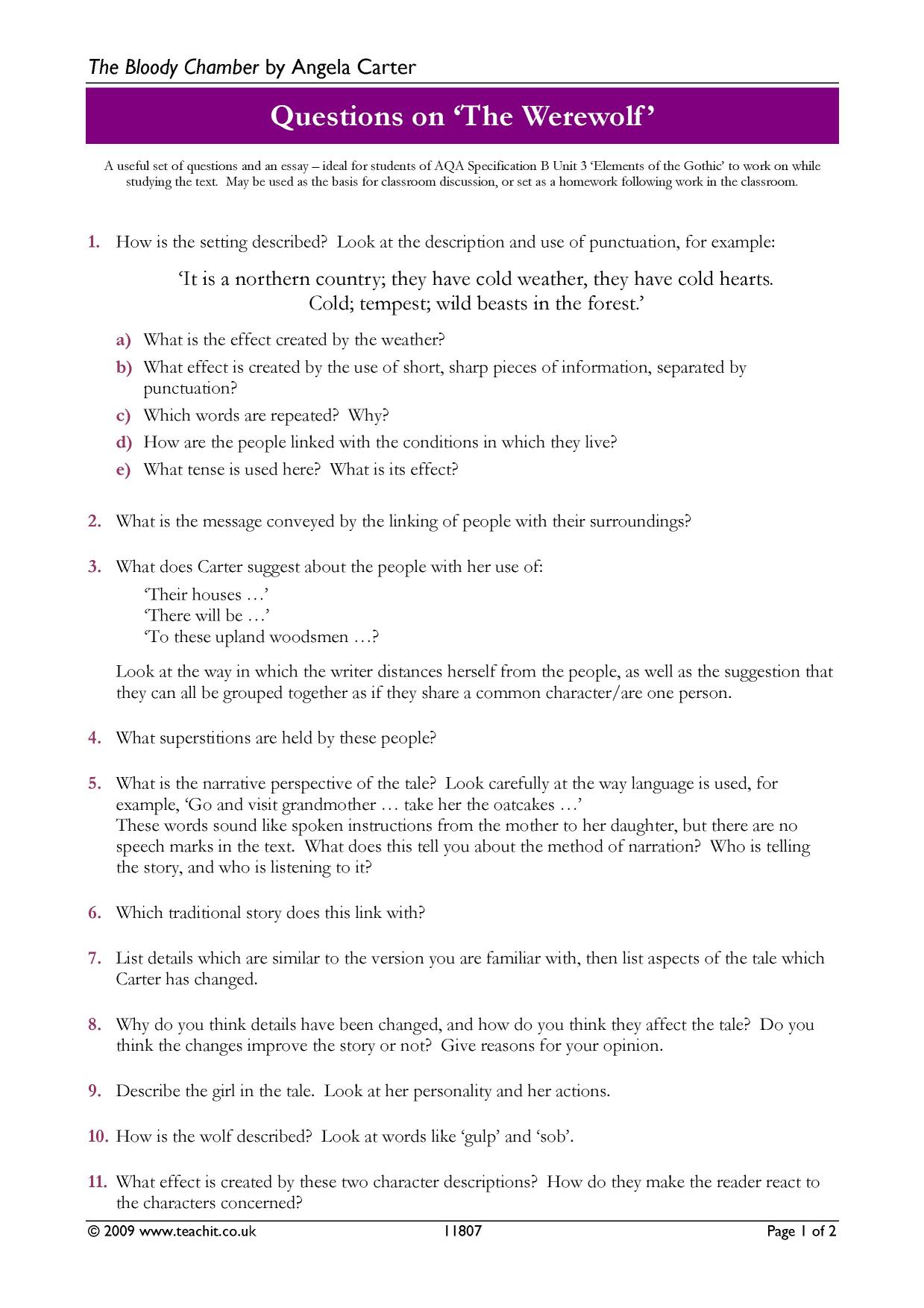 Questions on The Werewolf