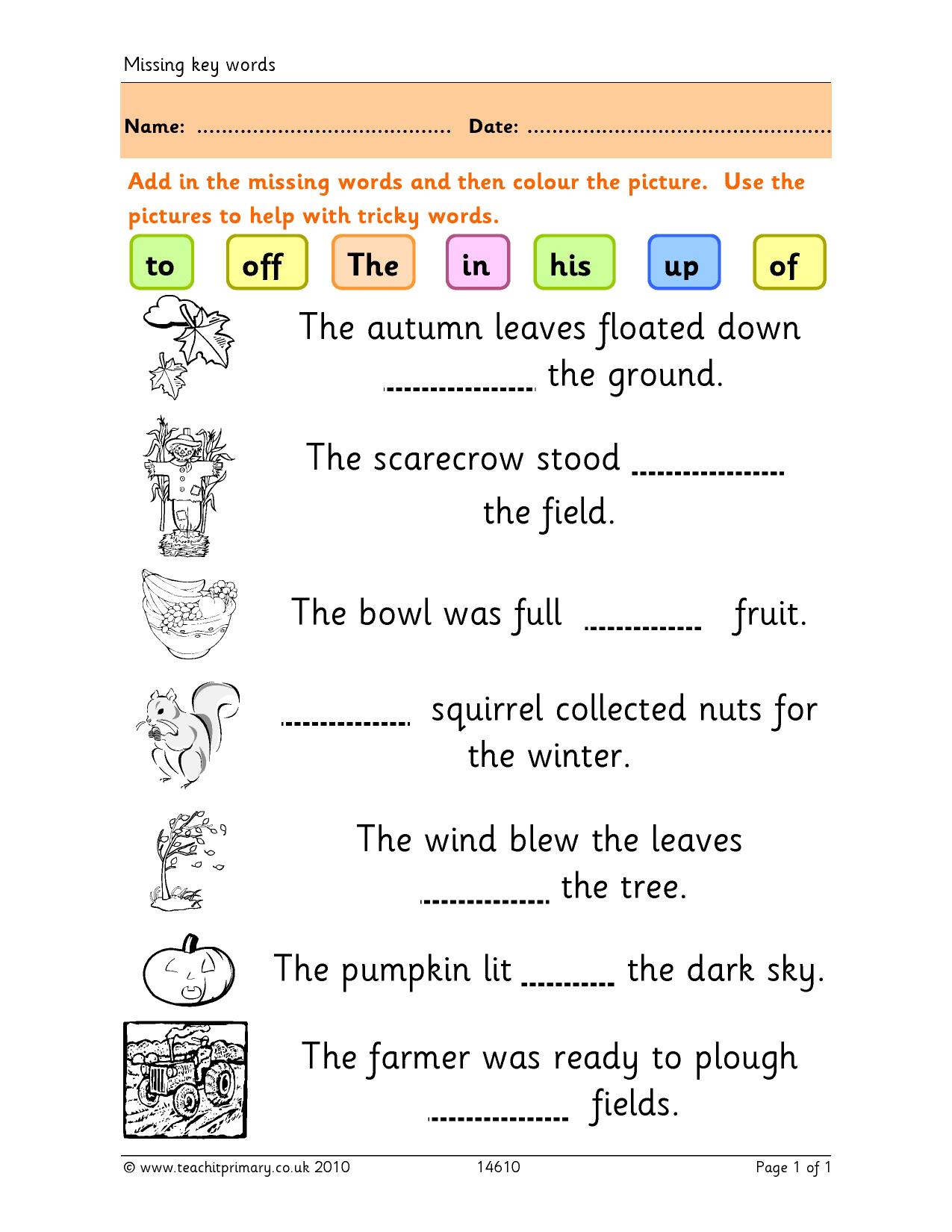 Missing key words KS1 high frequency words Teachit