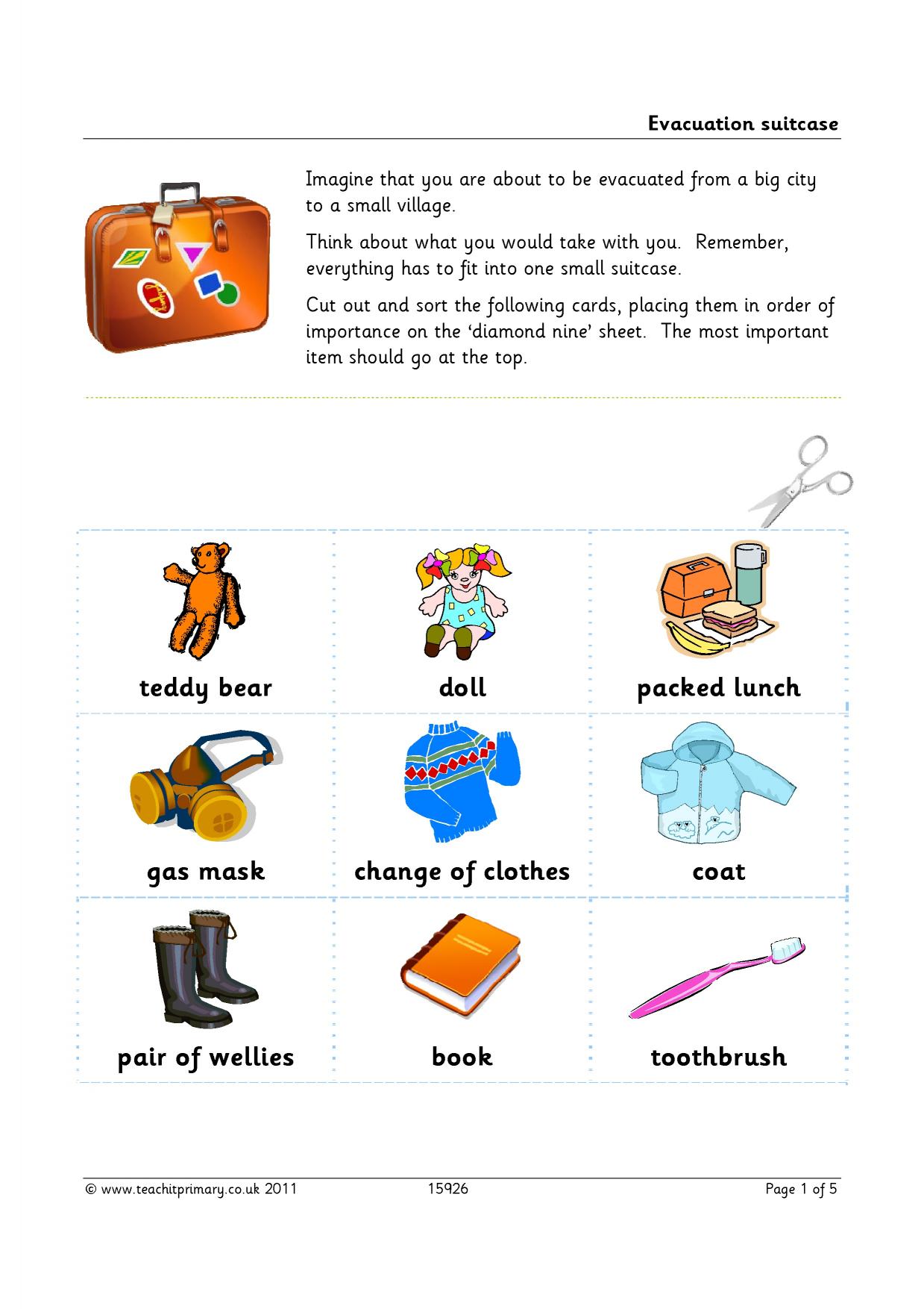 Evacuation suitcase activity pack