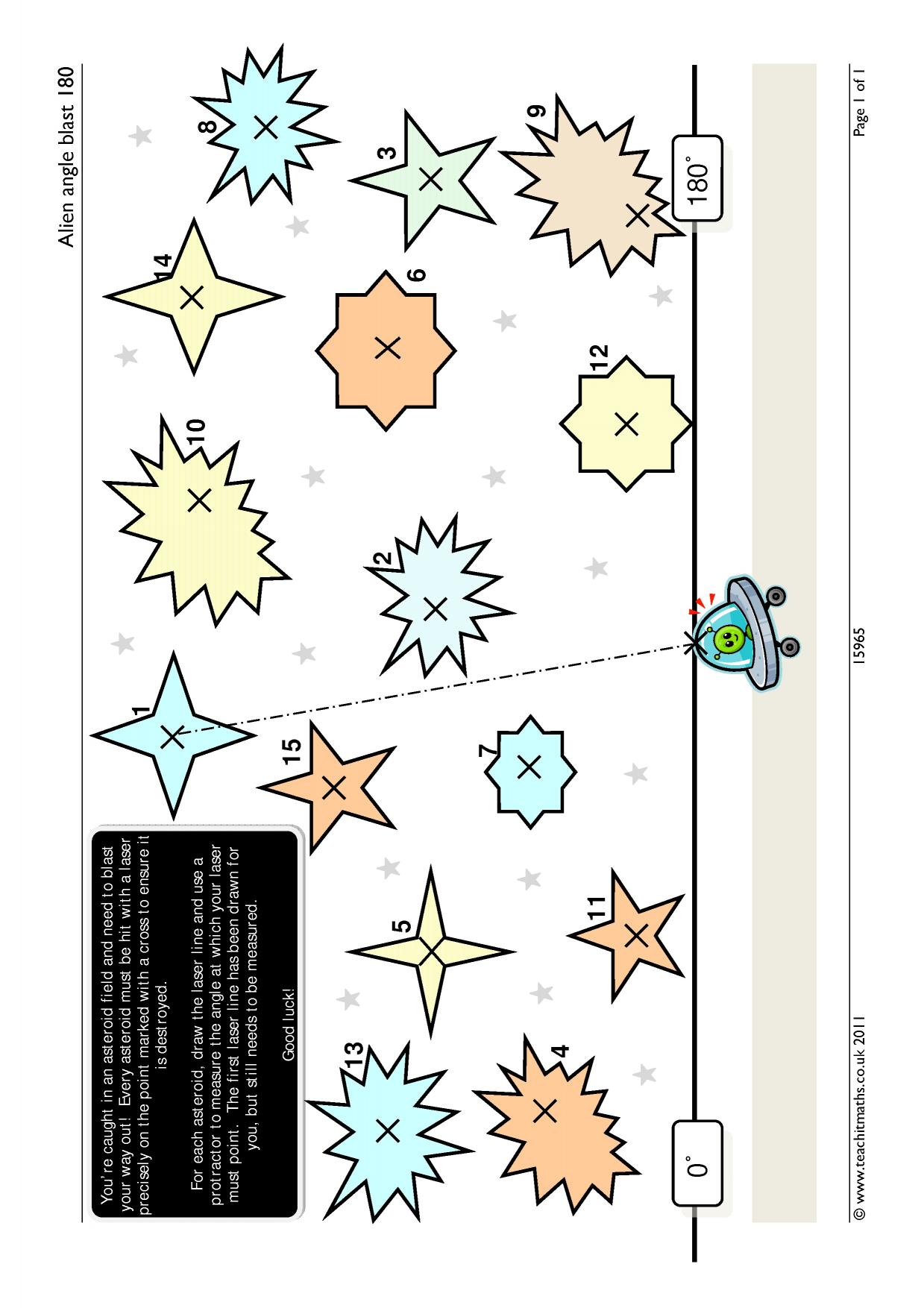 Alien angle blast 180 KS3 maths Protractor Teachit