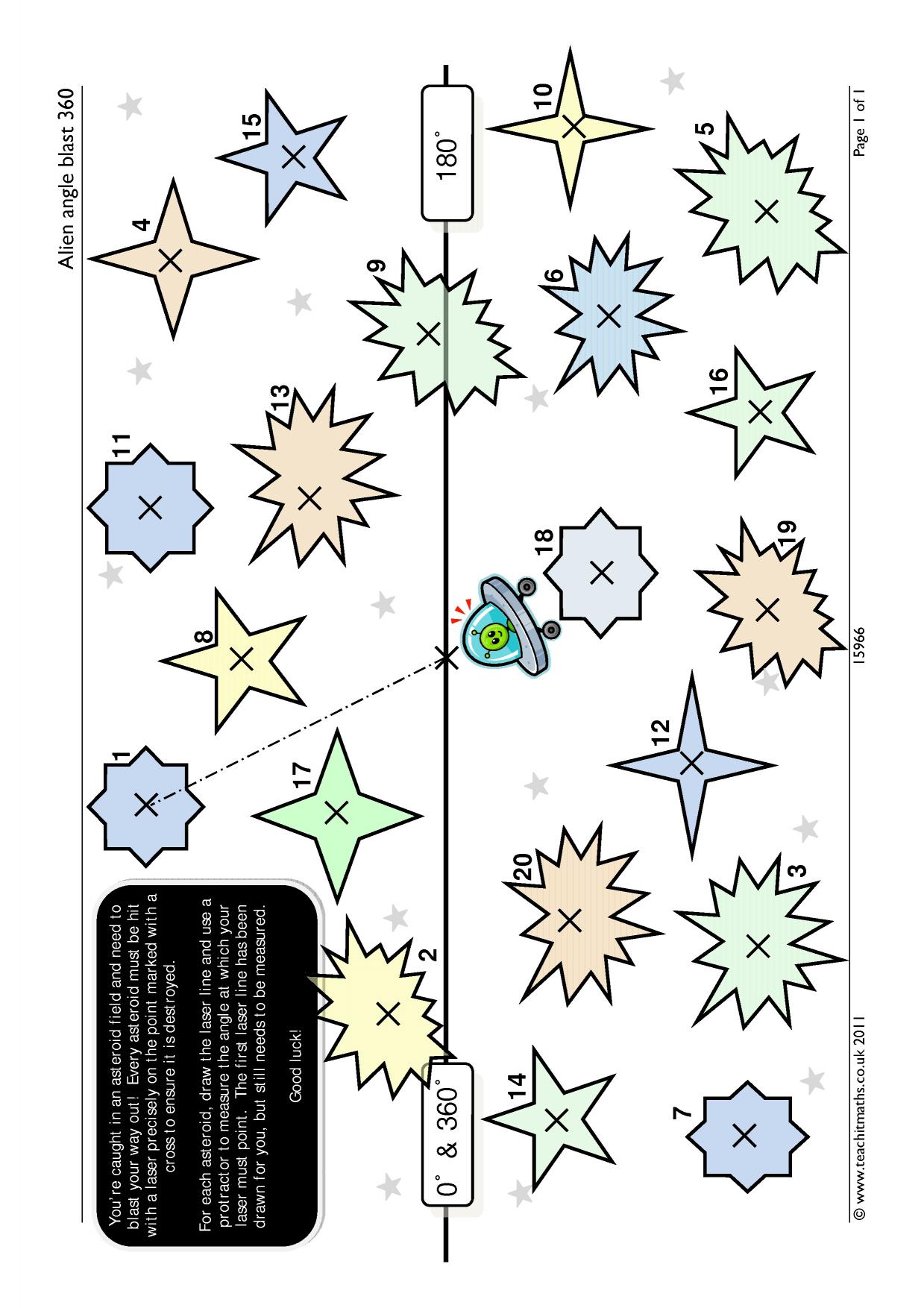 Alien angle blast 360 KS3 maths Protractor Teachit