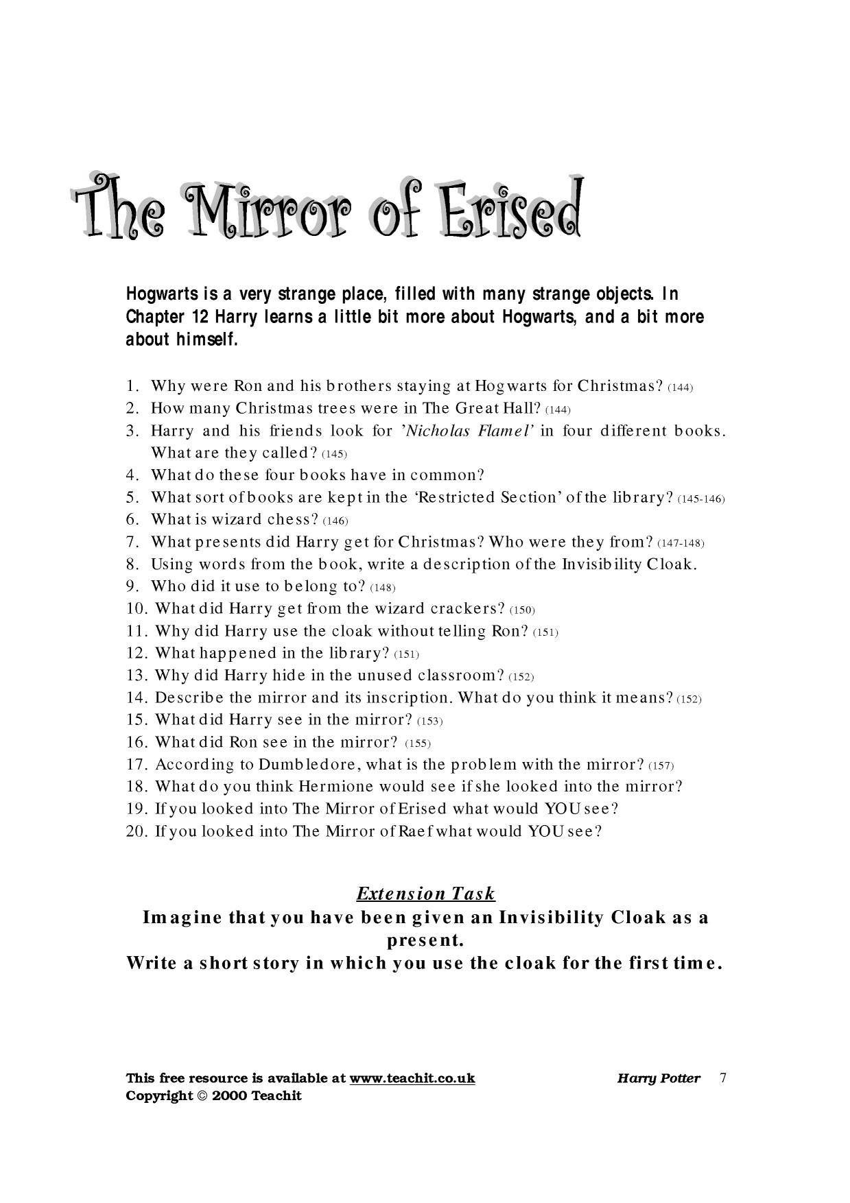 The Mirror of Erised activities Harry Potter and the Philosopher's