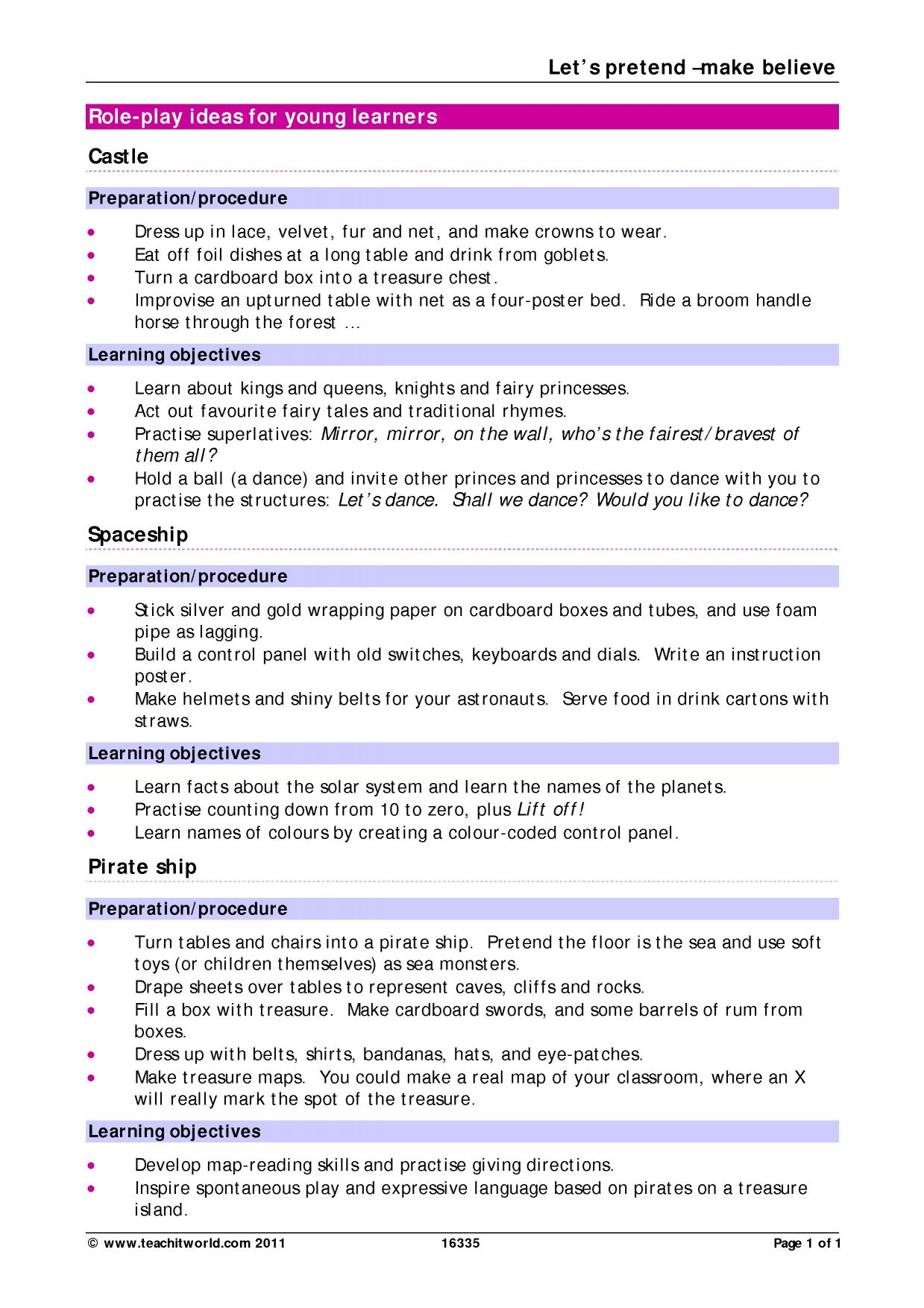 Let's pretend roleplay story ideas Teachit