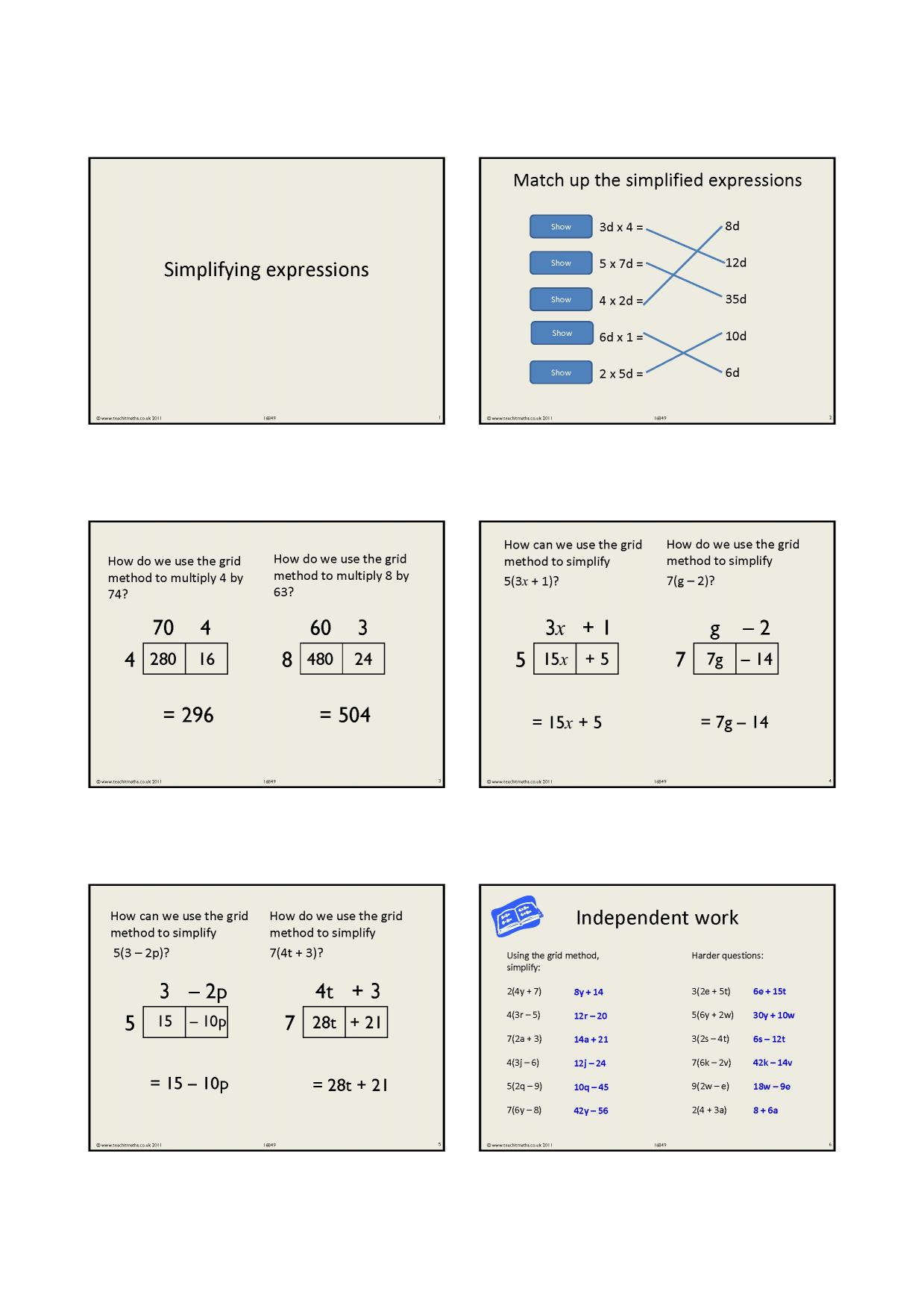 Grid method to expand brackets KS34 maths Teachit