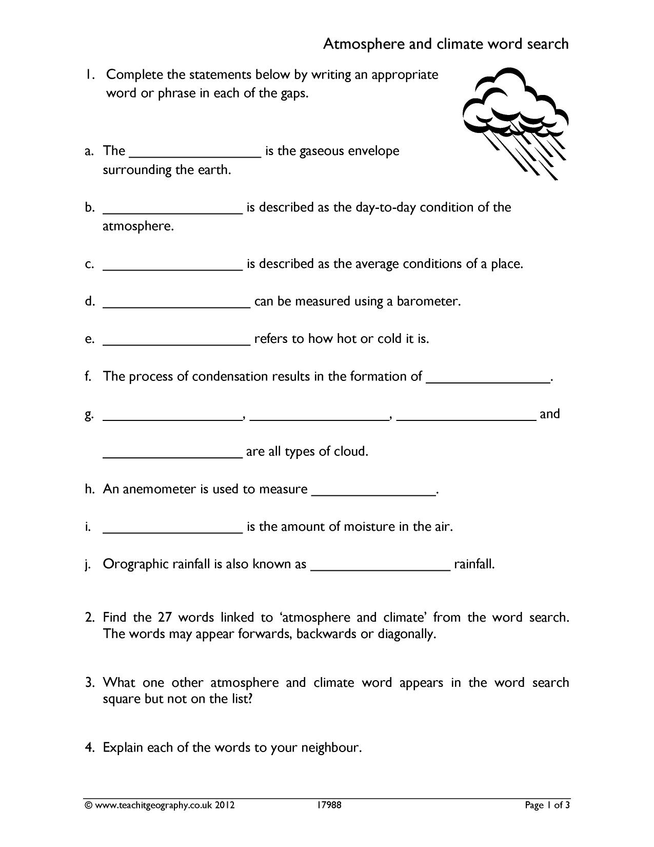 Weather and climate word search KS3 geography Teachit