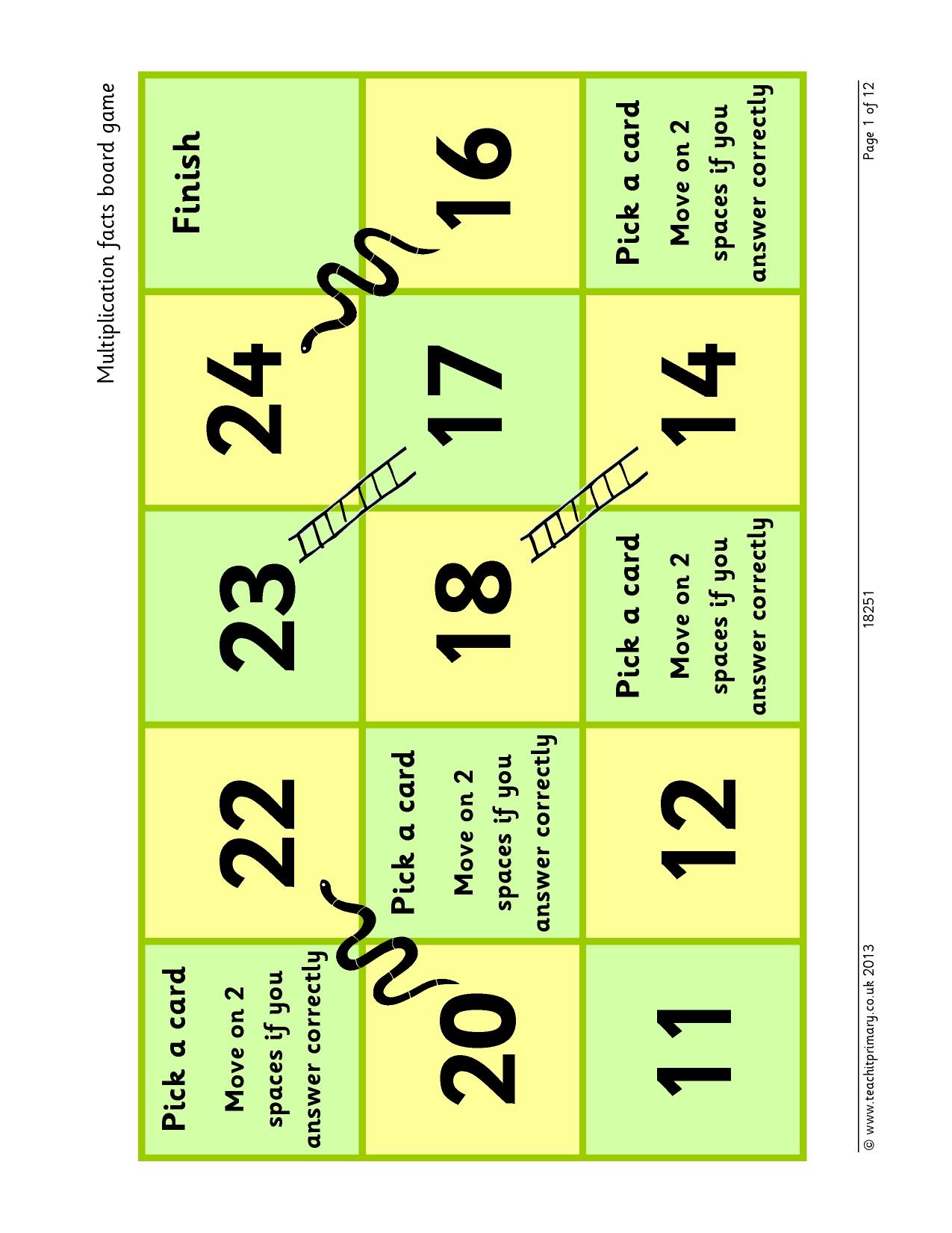 Multiplication facts snakes and ladders KS2 Maths Teachit