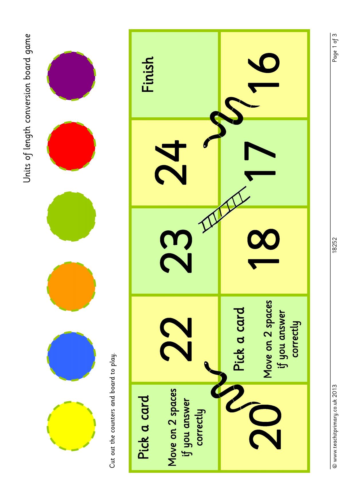 Units of length conversion board game KS2 measurement Teachit