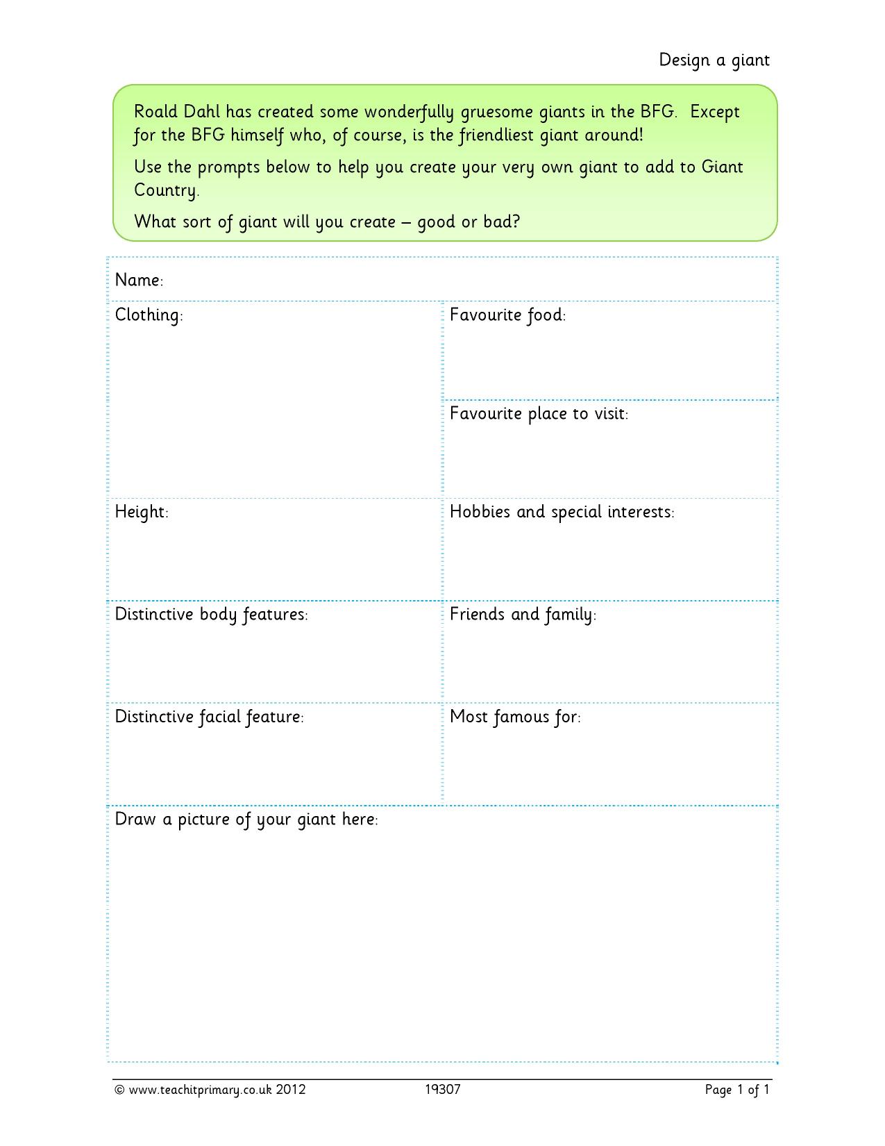 BFG writing frame KS2 English Teachit