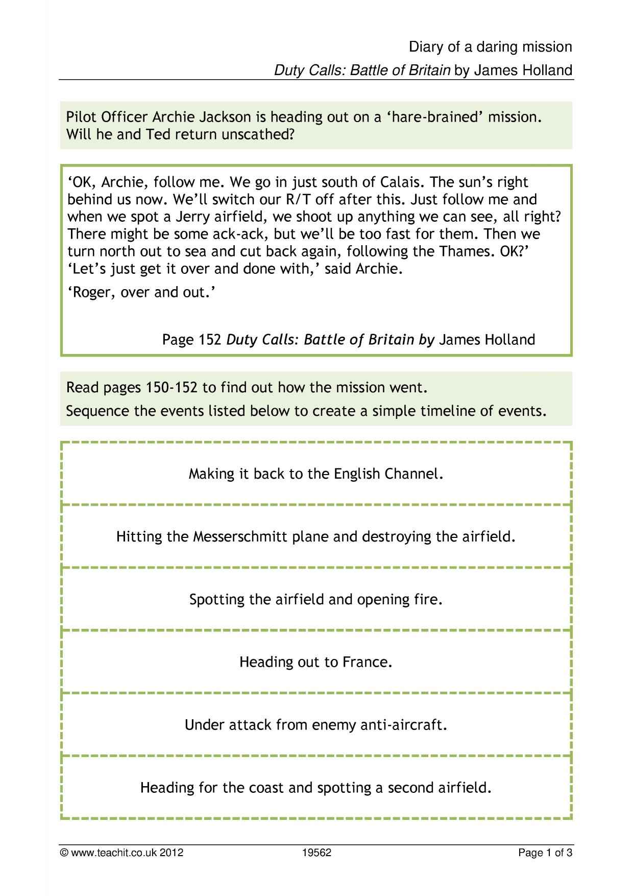 Duty Calls Battle of Britain diary writing KS2 English Teachit