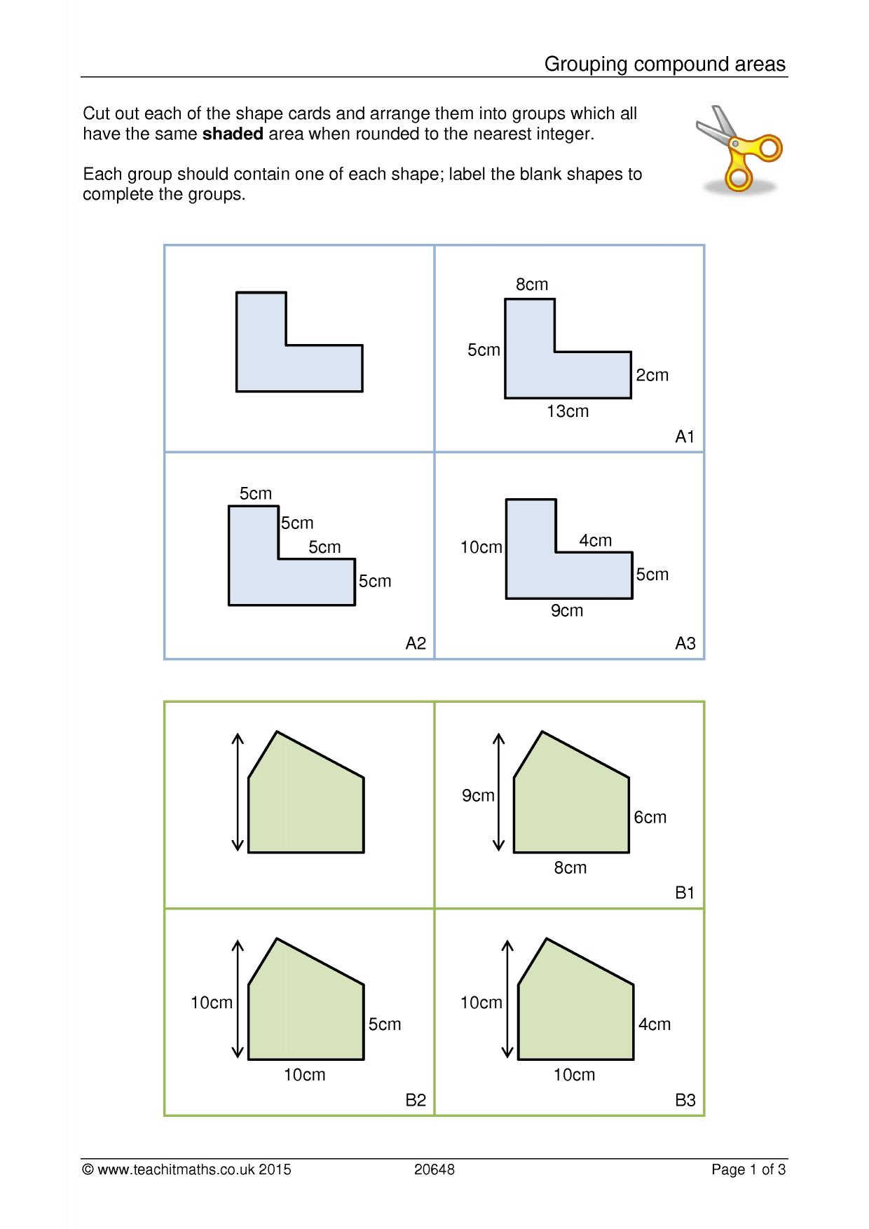 Areas of 2D shapes matching activity¦KS34 maths¦Teachit