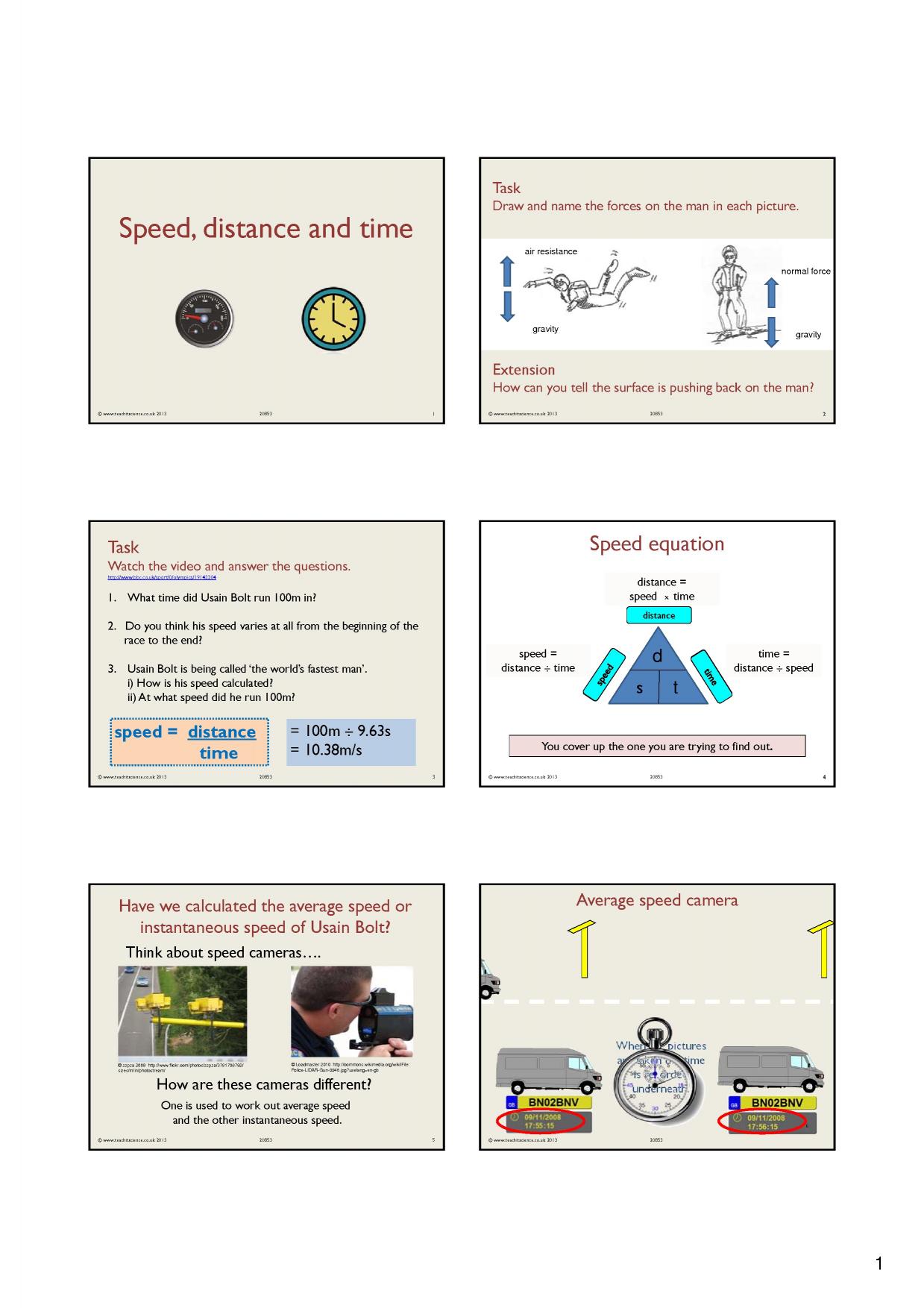 Speed, distance and time