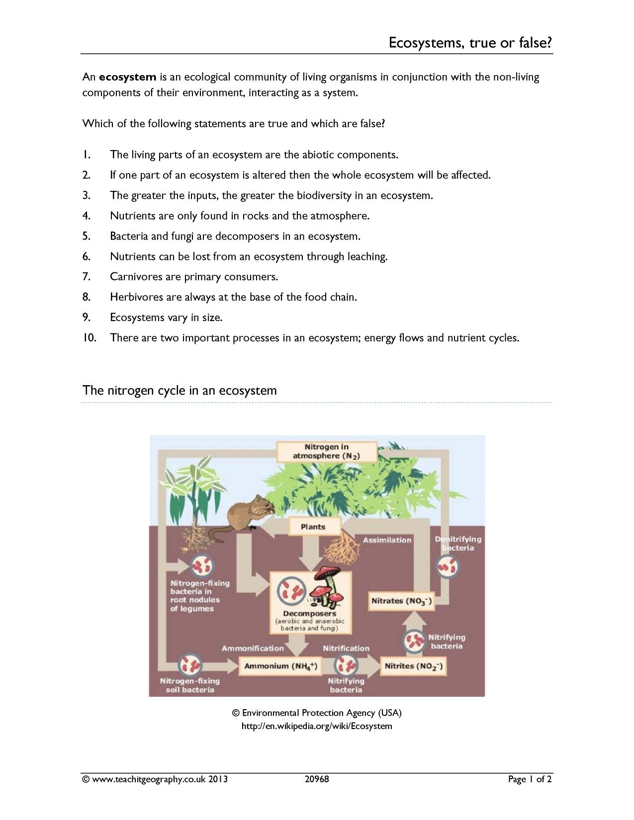 Ecosystems, true or false?