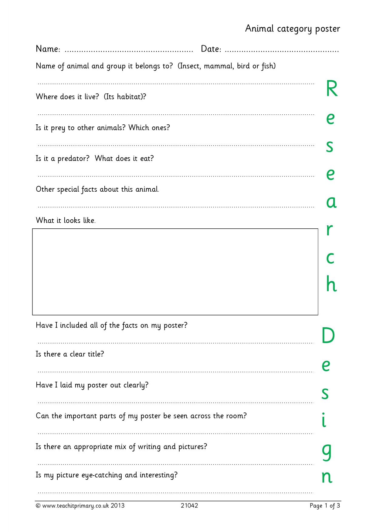 Animal category poster writing frames KS2 Science Teachit