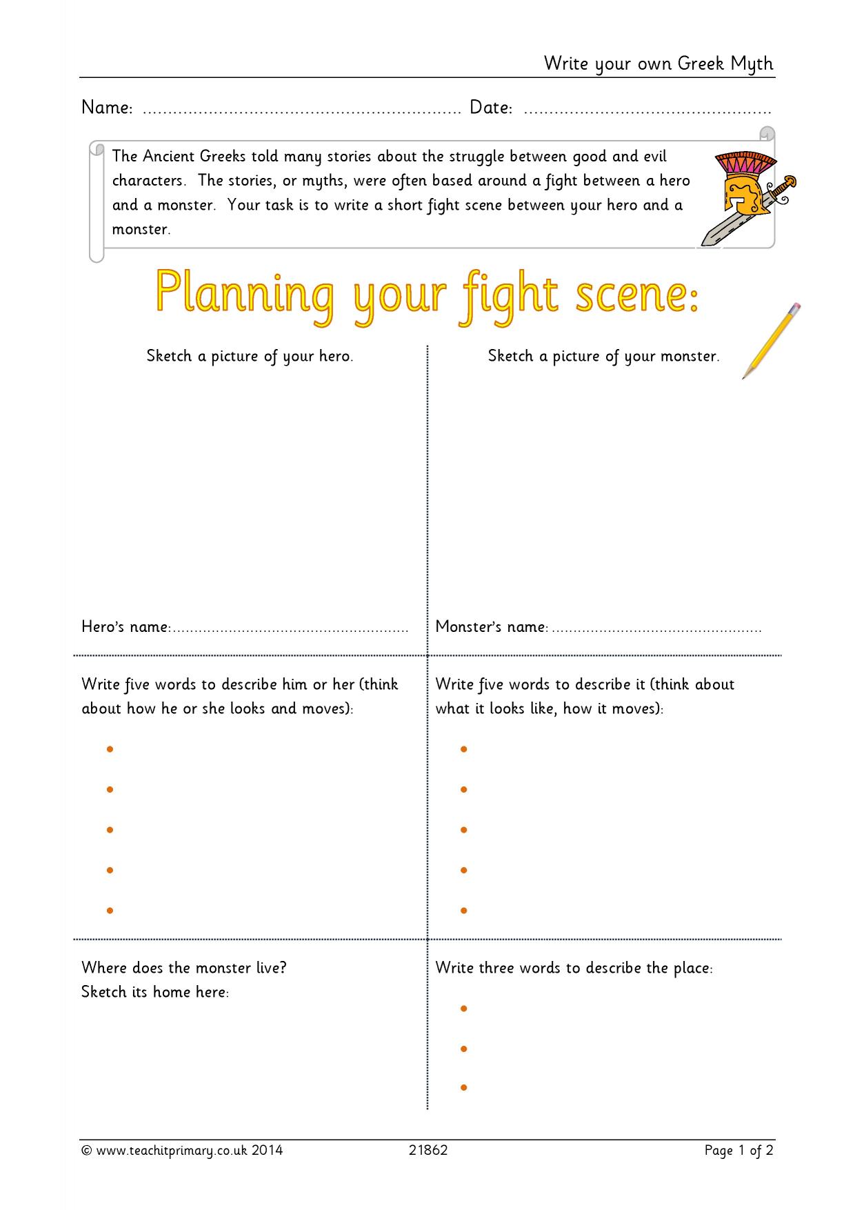 Greek myth writing frame KS2 English Teachit