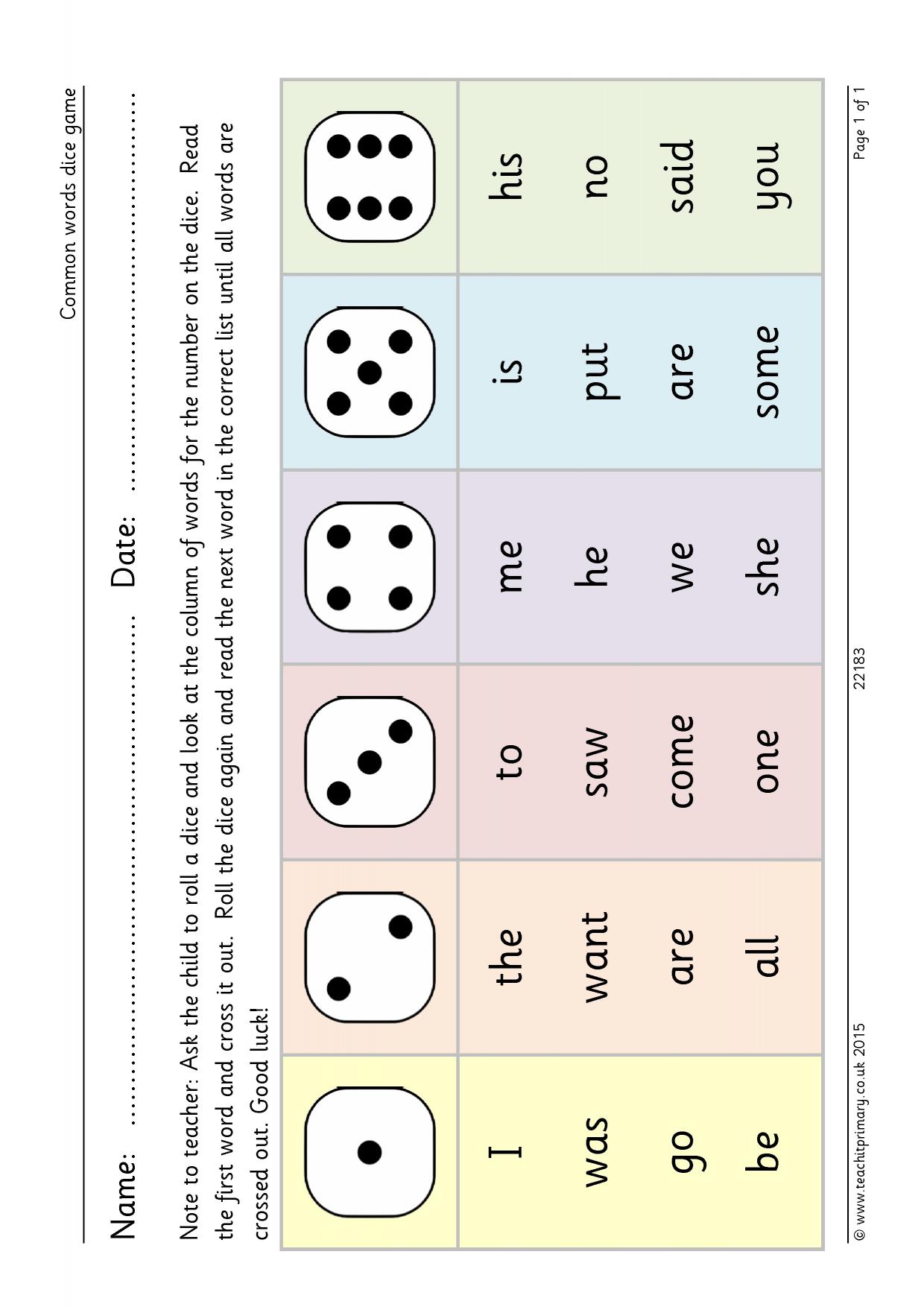 Common words dice game